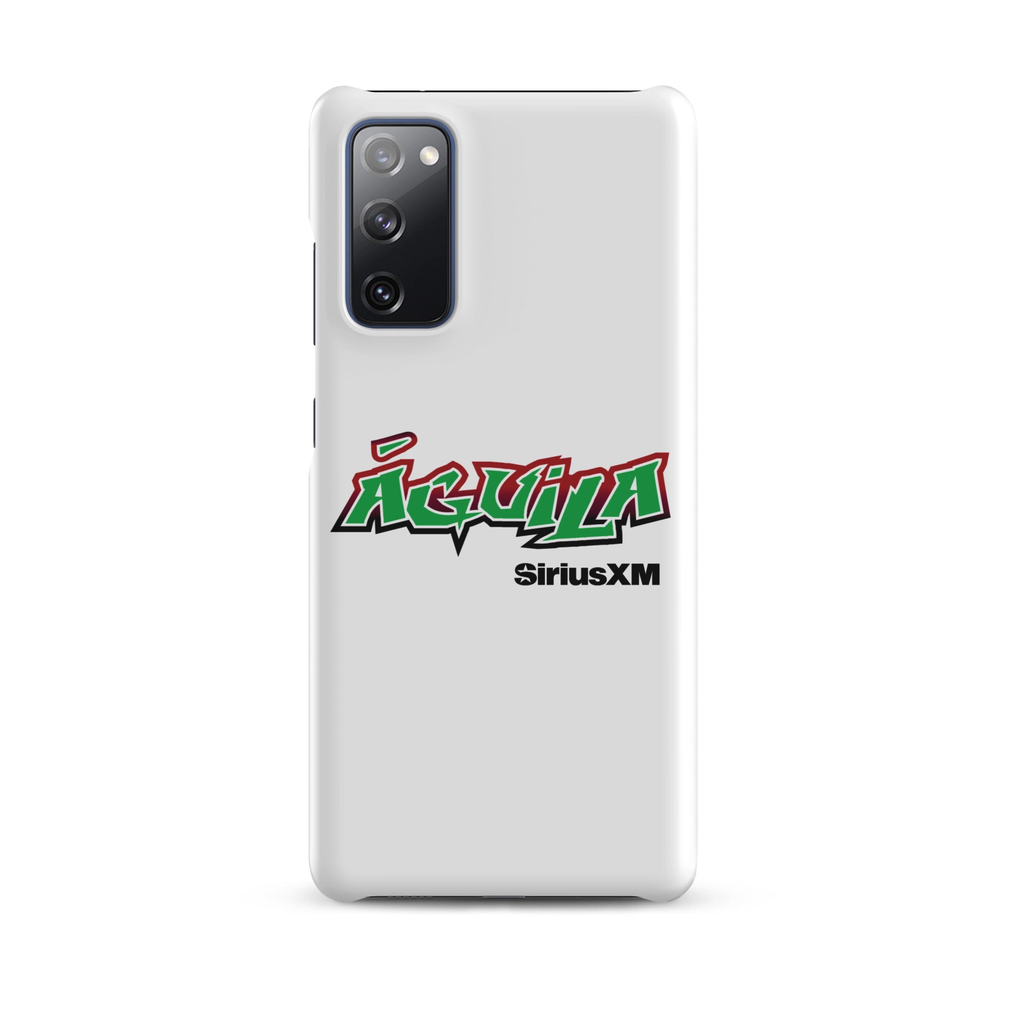 White smartphone case featuring 'Águila' in green and red text with 'SiriusXM' below.