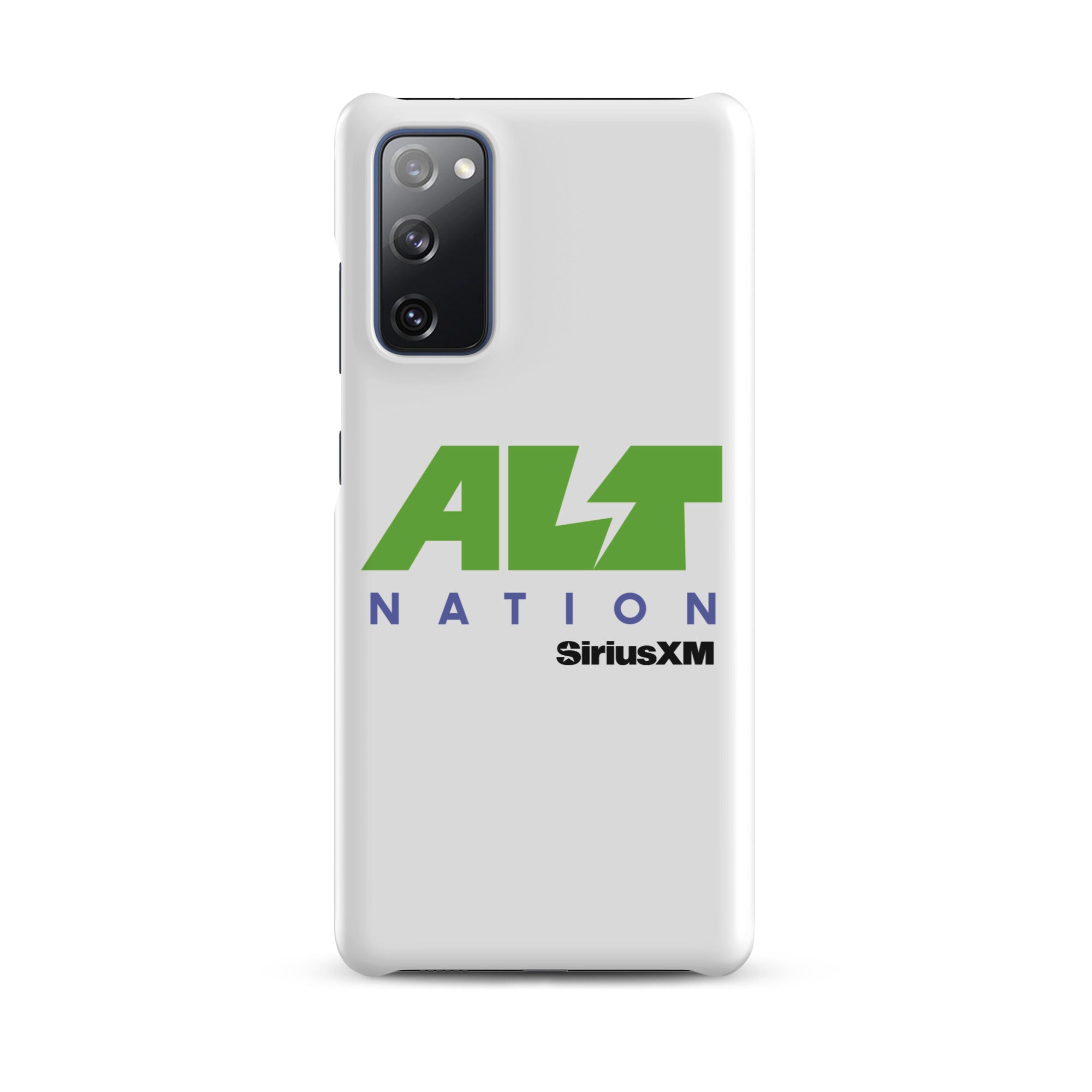 White phone case featuring 'ALT NATION' logo with green and blue text, alongside 'SiriusXM' branding.