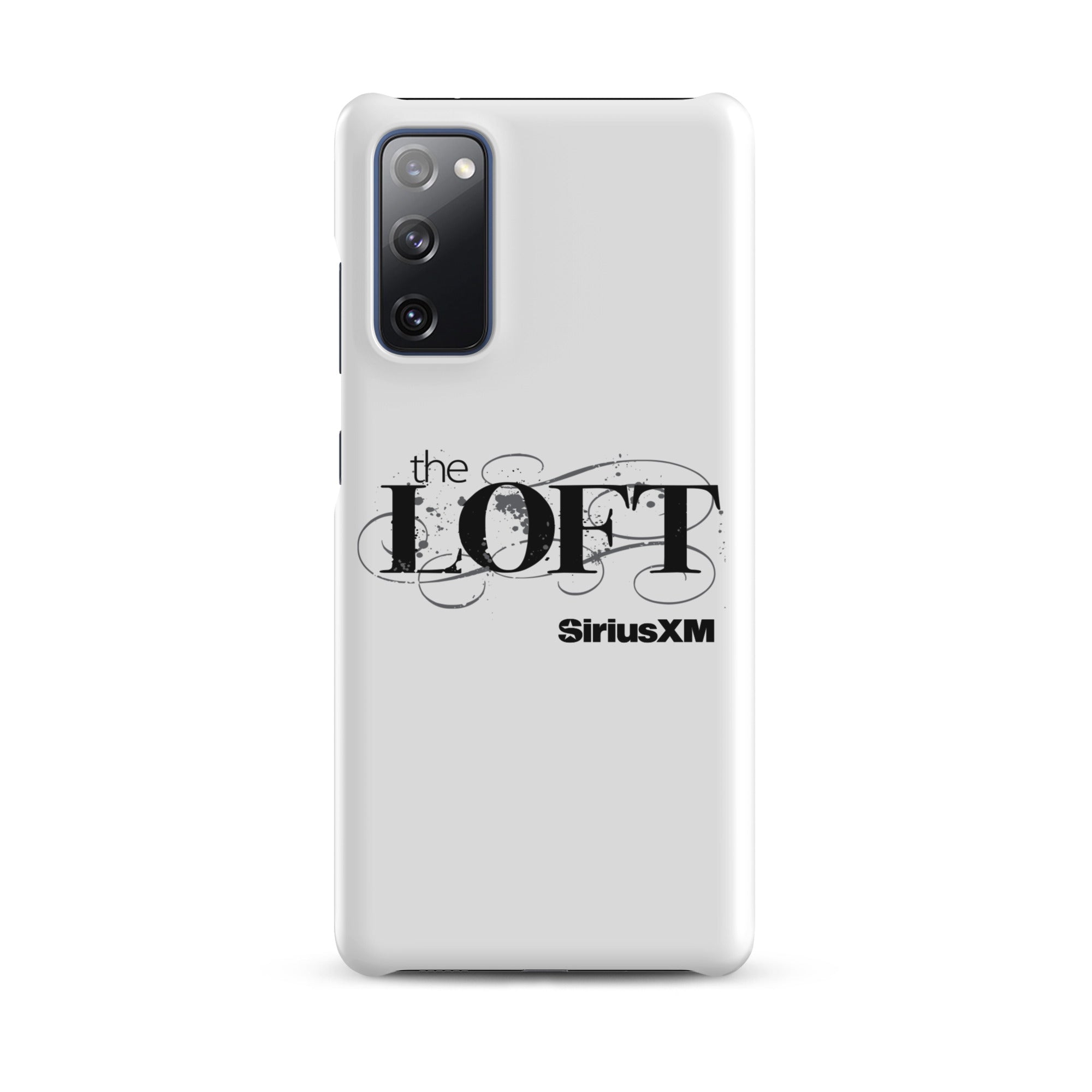 Phone case featuring 'the LOFT' and 'SiriusXM' logos on a white background.