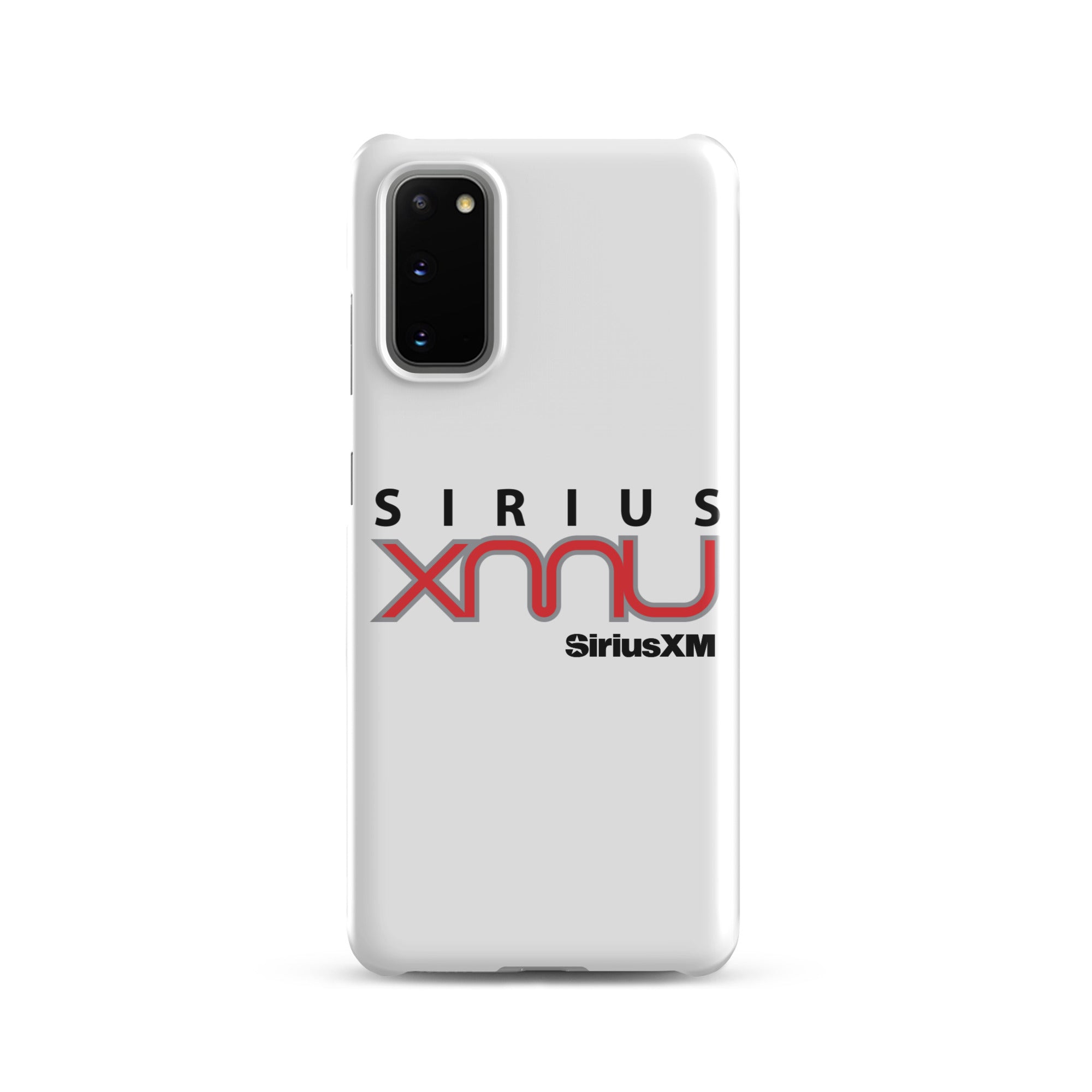 White phone case featuring the 'SiriusXMU' logo in bold black and red text and 'SiriusXM' branding.