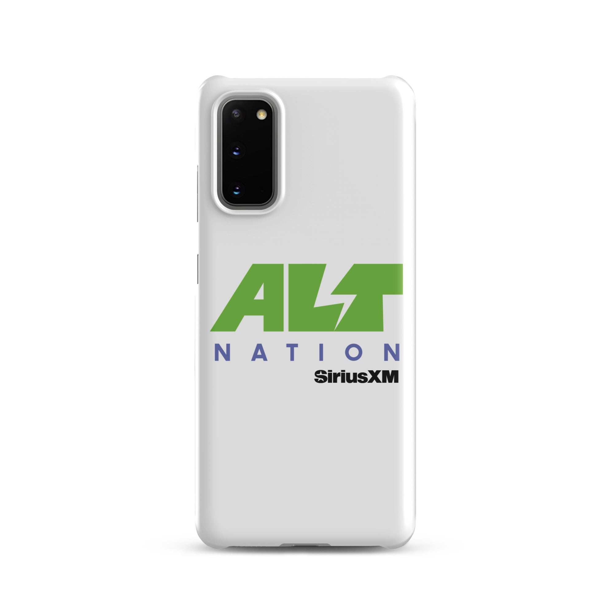 White phone case featuring 'ALT NATION' logo with green and blue text, alongside 'SiriusXM' branding.