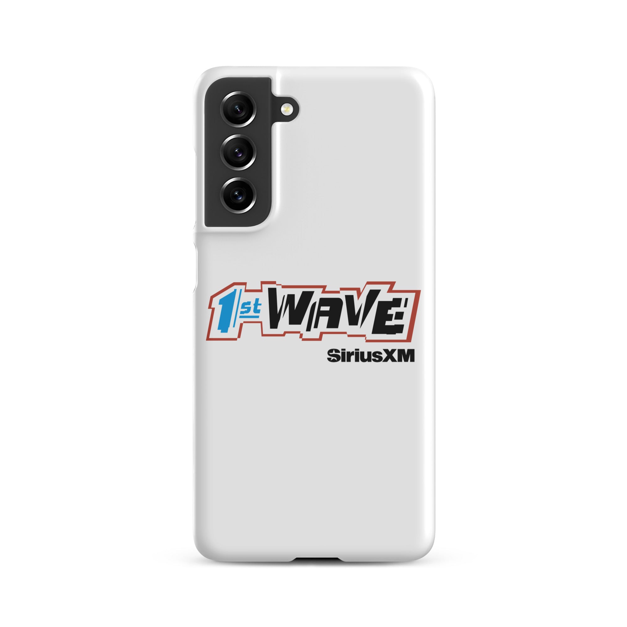 White phone case featuring 'SiriusXM 1st Wave' logo and black 'SiriusXM' branding.