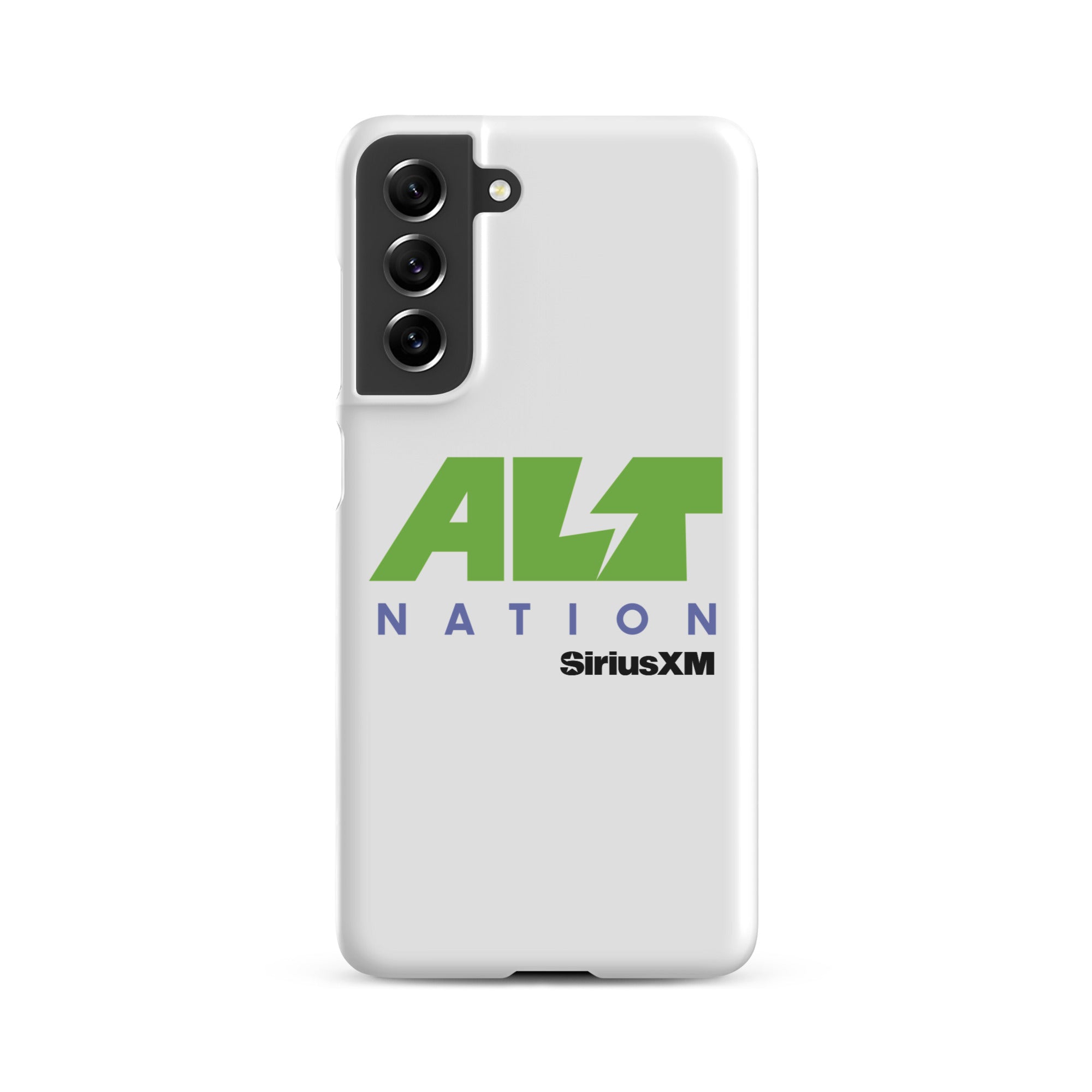 White phone case featuring 'ALT NATION' logo with green and blue text, alongside 'SiriusXM' branding.