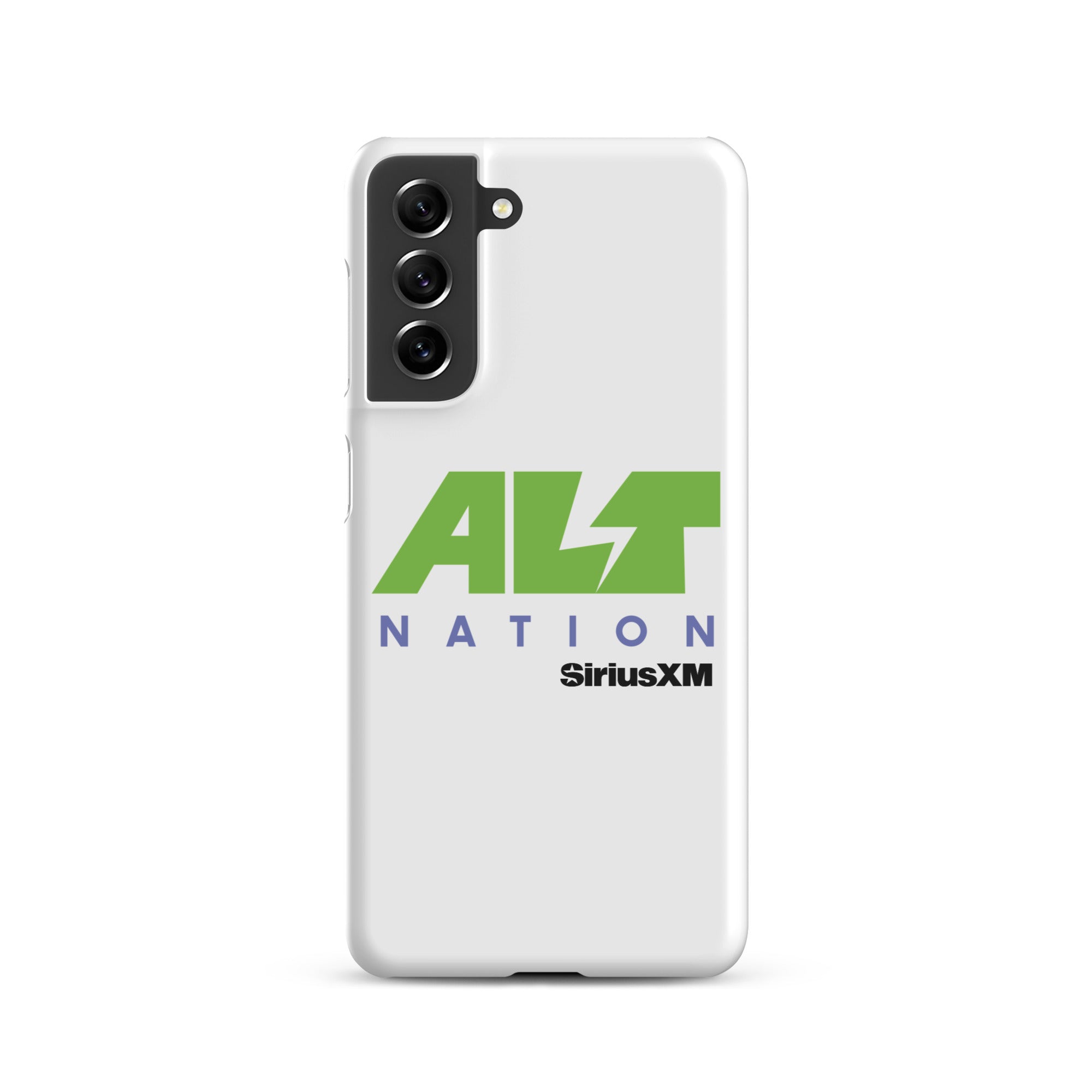 White phone case featuring 'ALT NATION' logo with green and blue text, alongside 'SiriusXM' branding.