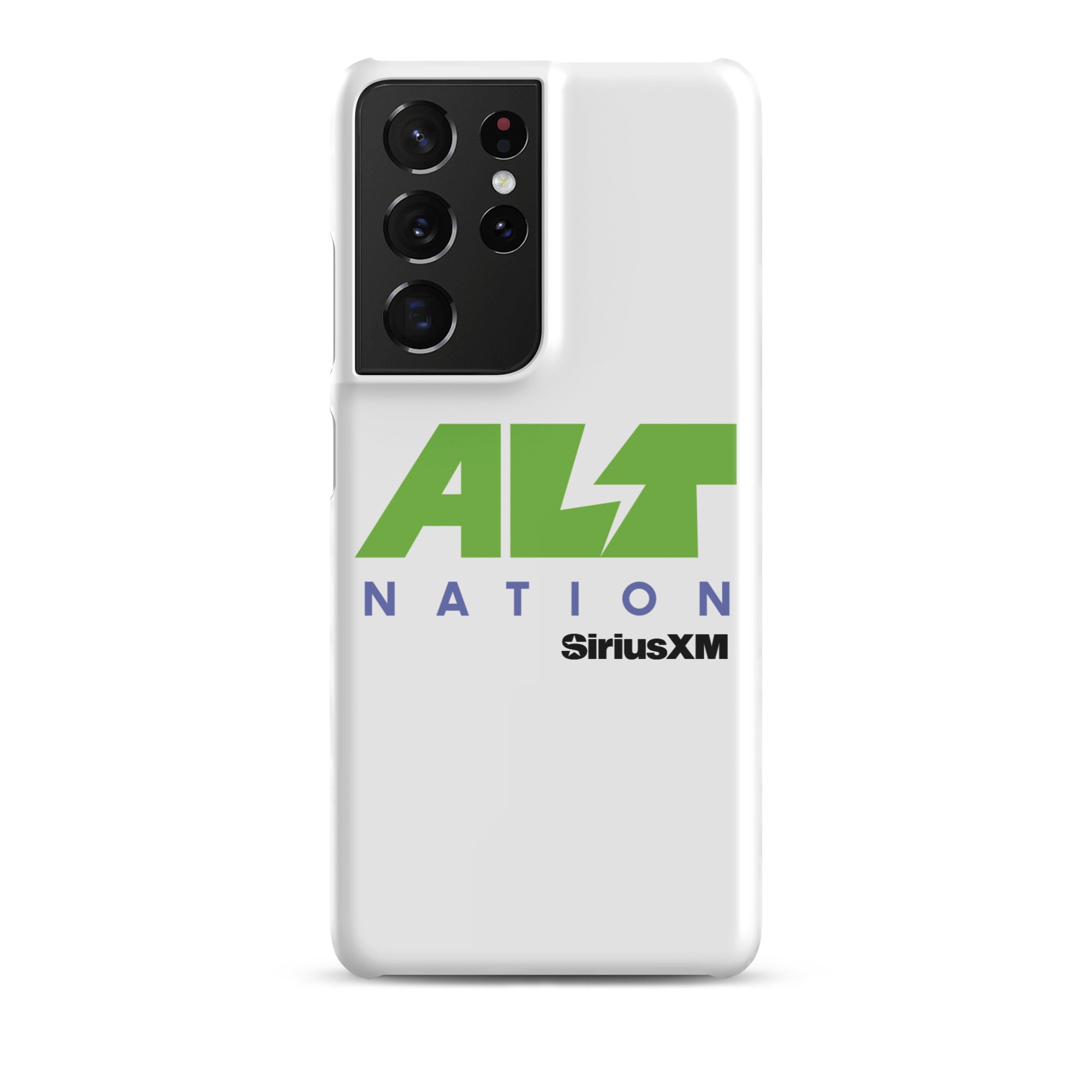 White phone case featuring 'ALT NATION' logo with green and blue text, alongside 'SiriusXM' branding.