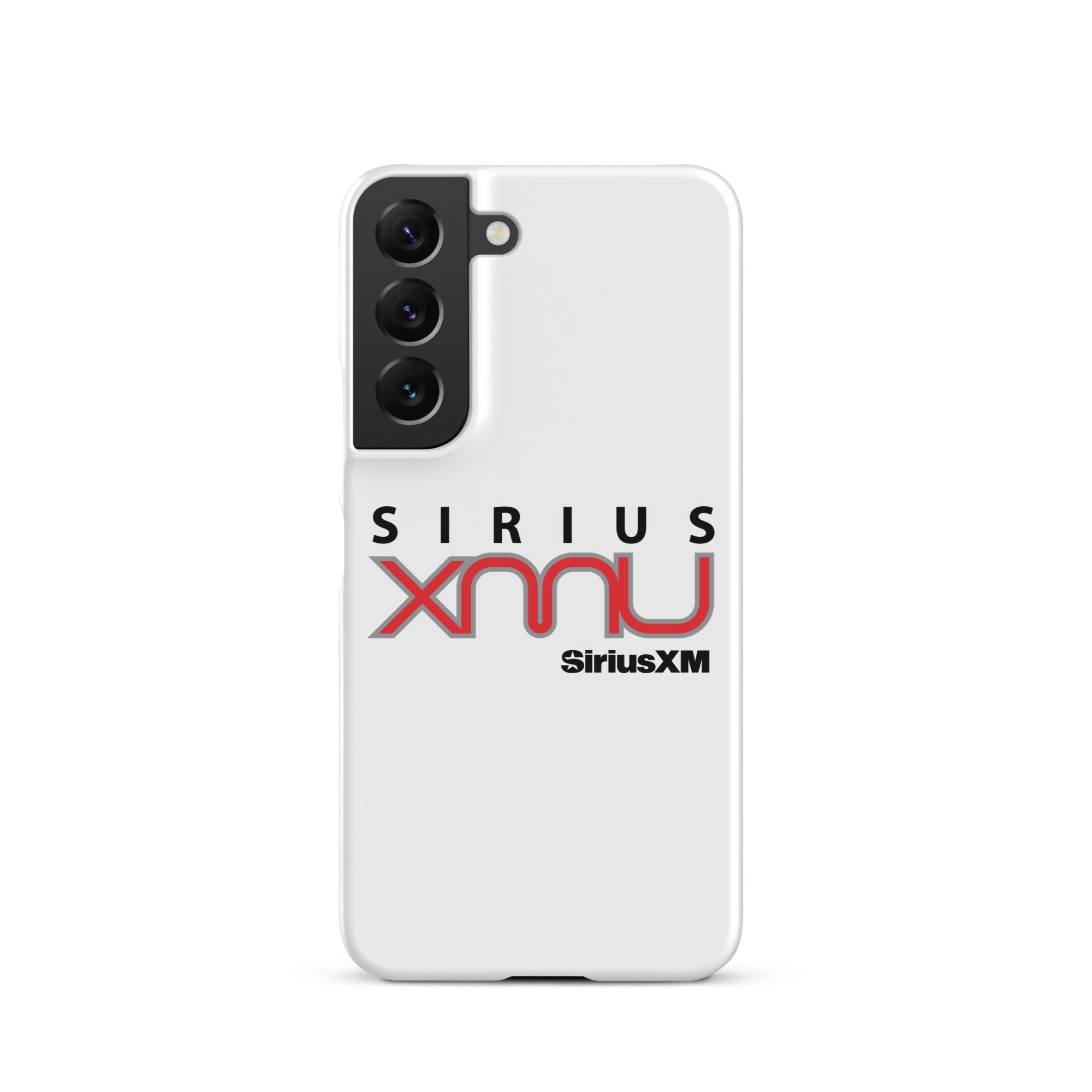 White phone case featuring the 'SiriusXMU' logo in bold black and red text and 'SiriusXM' branding.