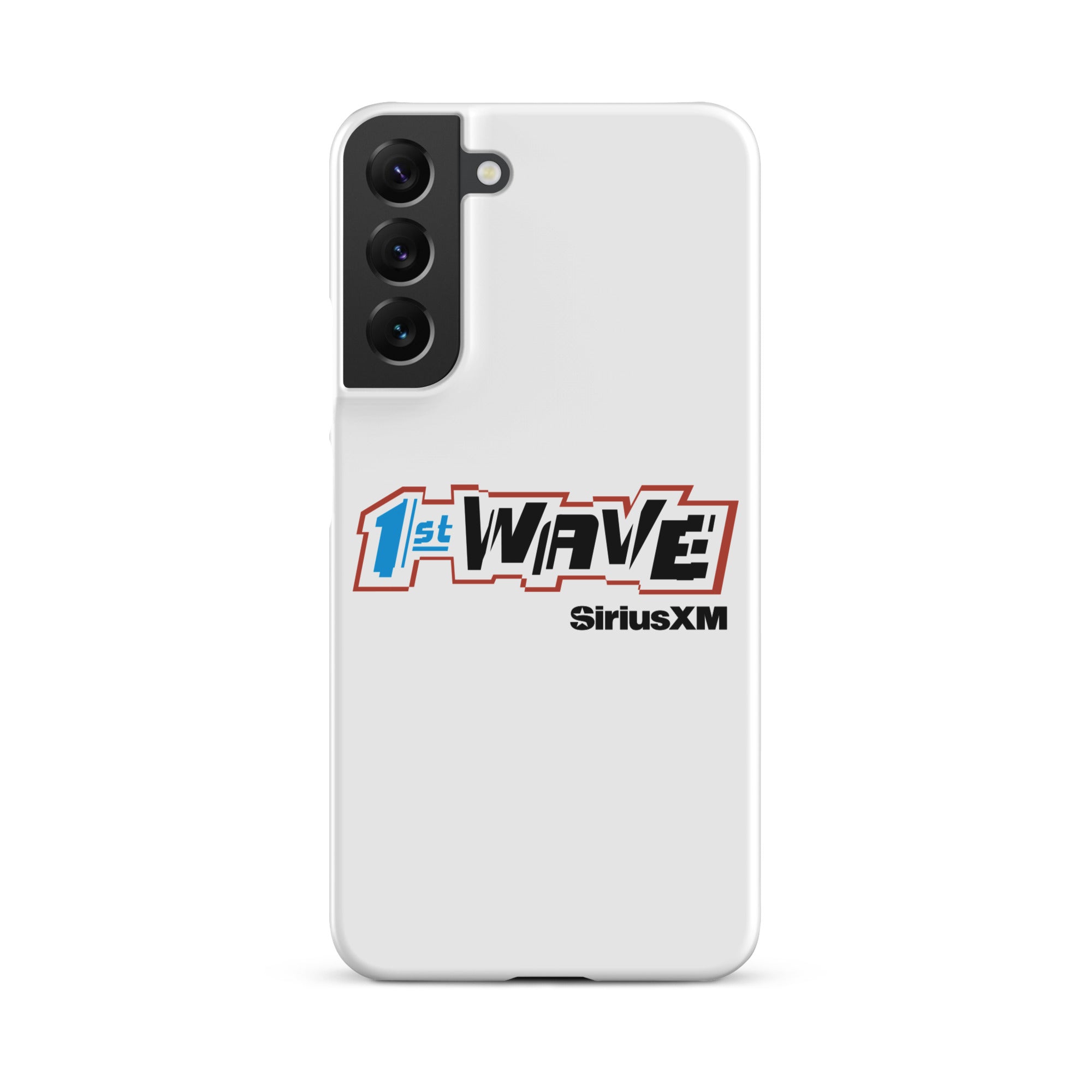 White phone case featuring 'SiriusXM 1st Wave' logo and black 'SiriusXM' branding.