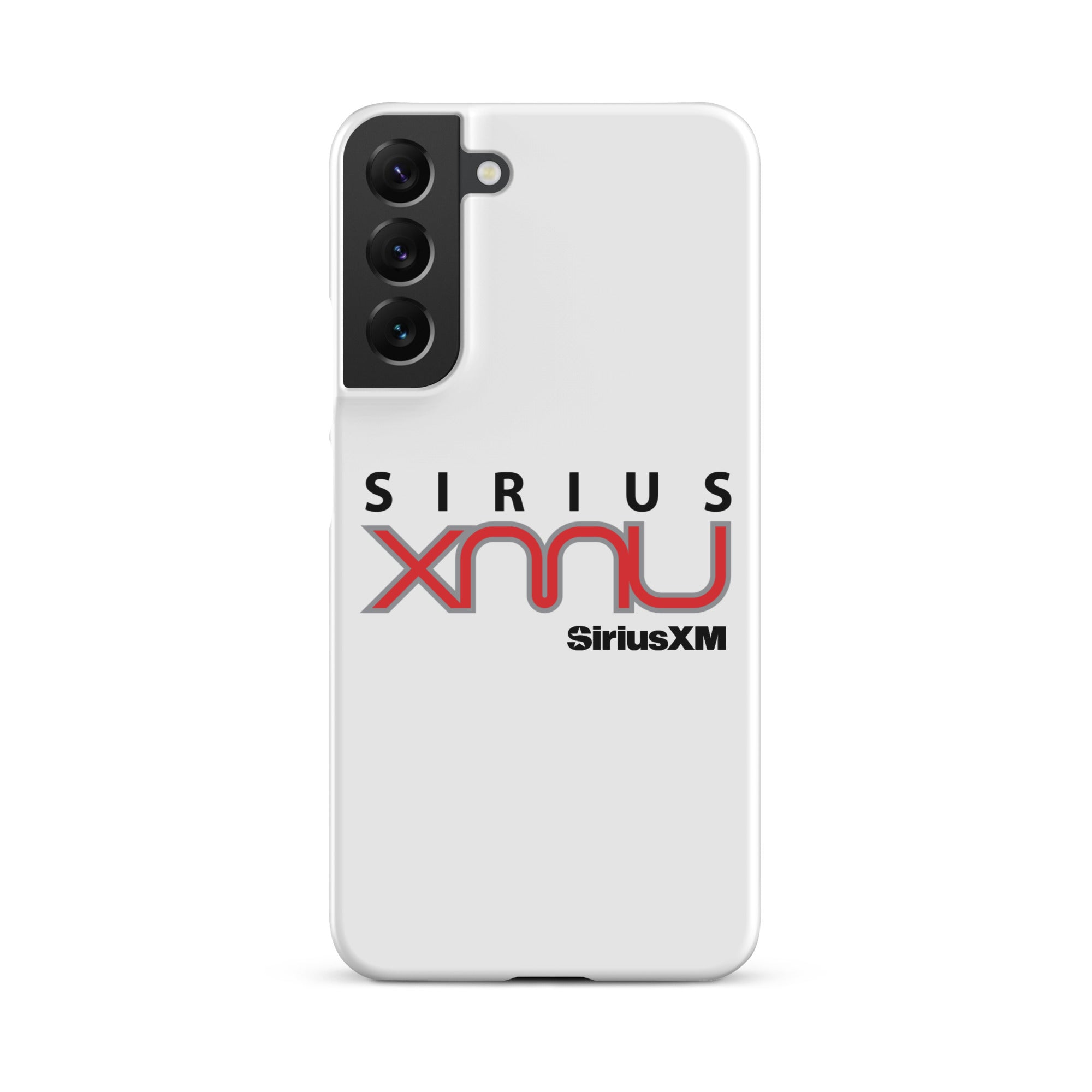 White phone case featuring the 'SiriusXMU' logo in bold black and red text and 'SiriusXM' branding.