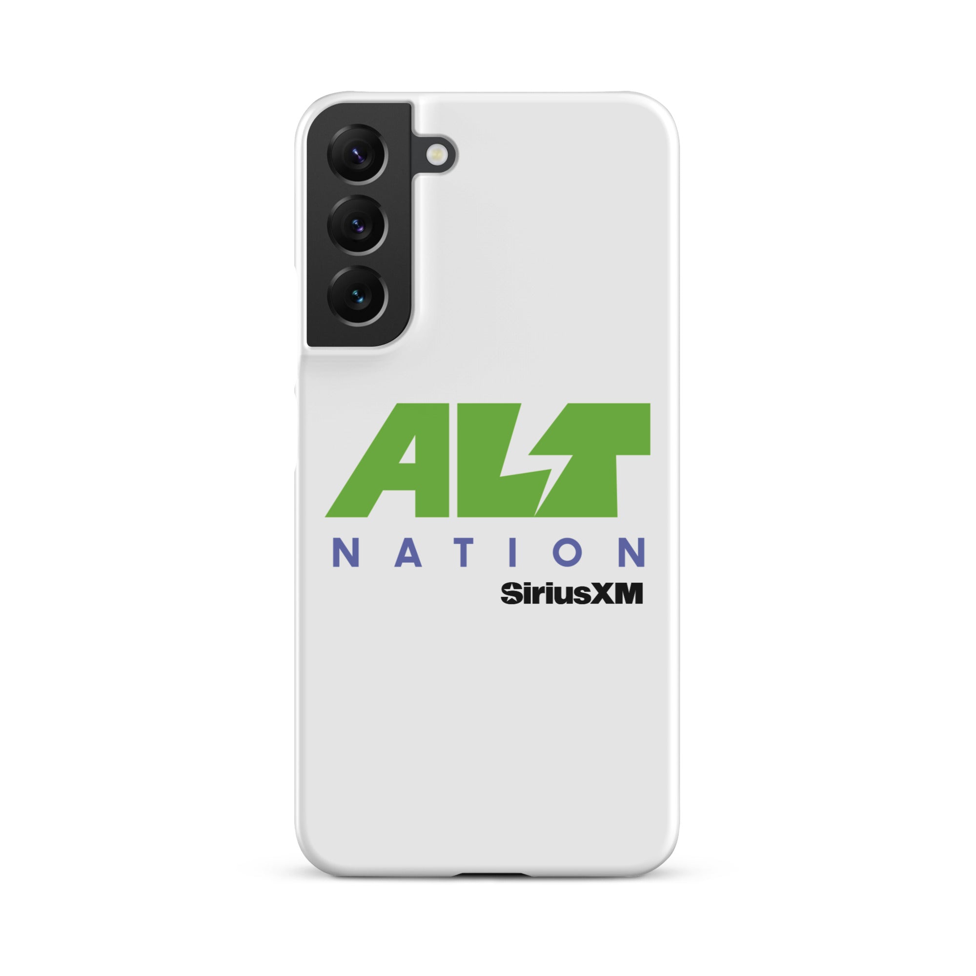 White phone case featuring 'ALT NATION' logo with green and blue text, alongside 'SiriusXM' branding.