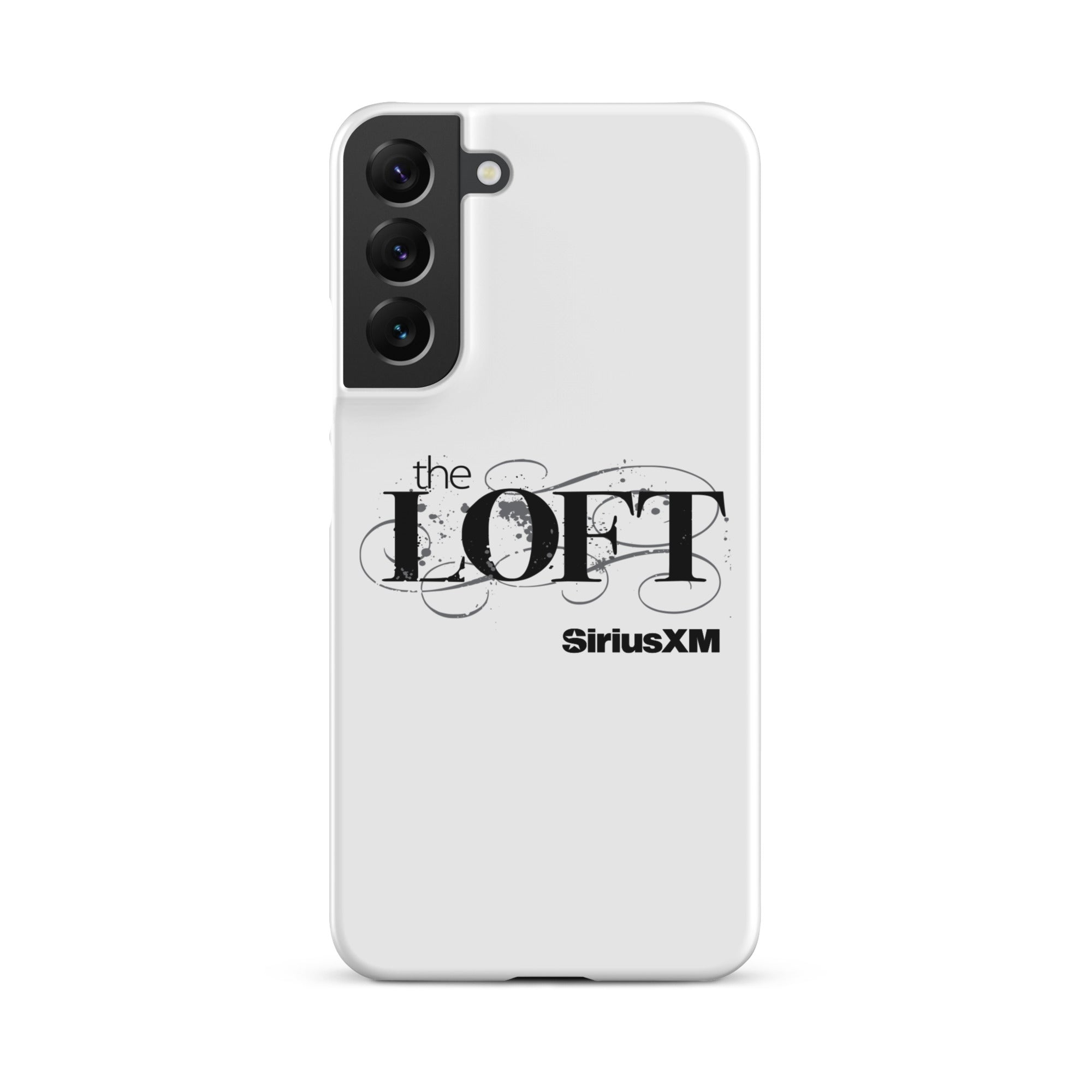 Phone case featuring 'the LOFT' and 'SiriusXM' logos on a white background.