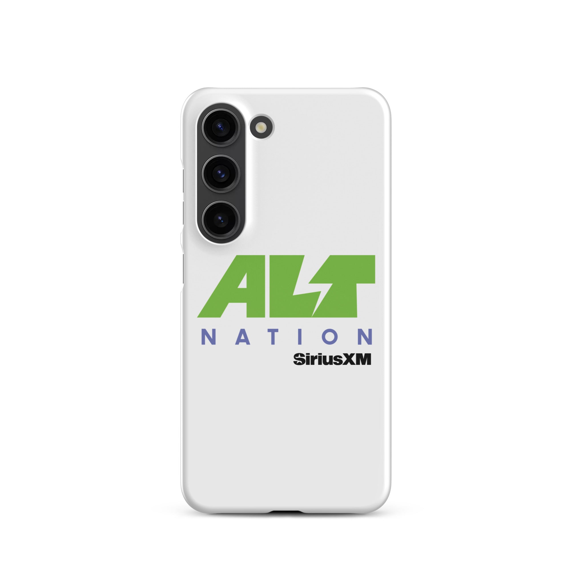 White phone case featuring 'ALT NATION' logo with green and blue text, alongside 'SiriusXM' branding.