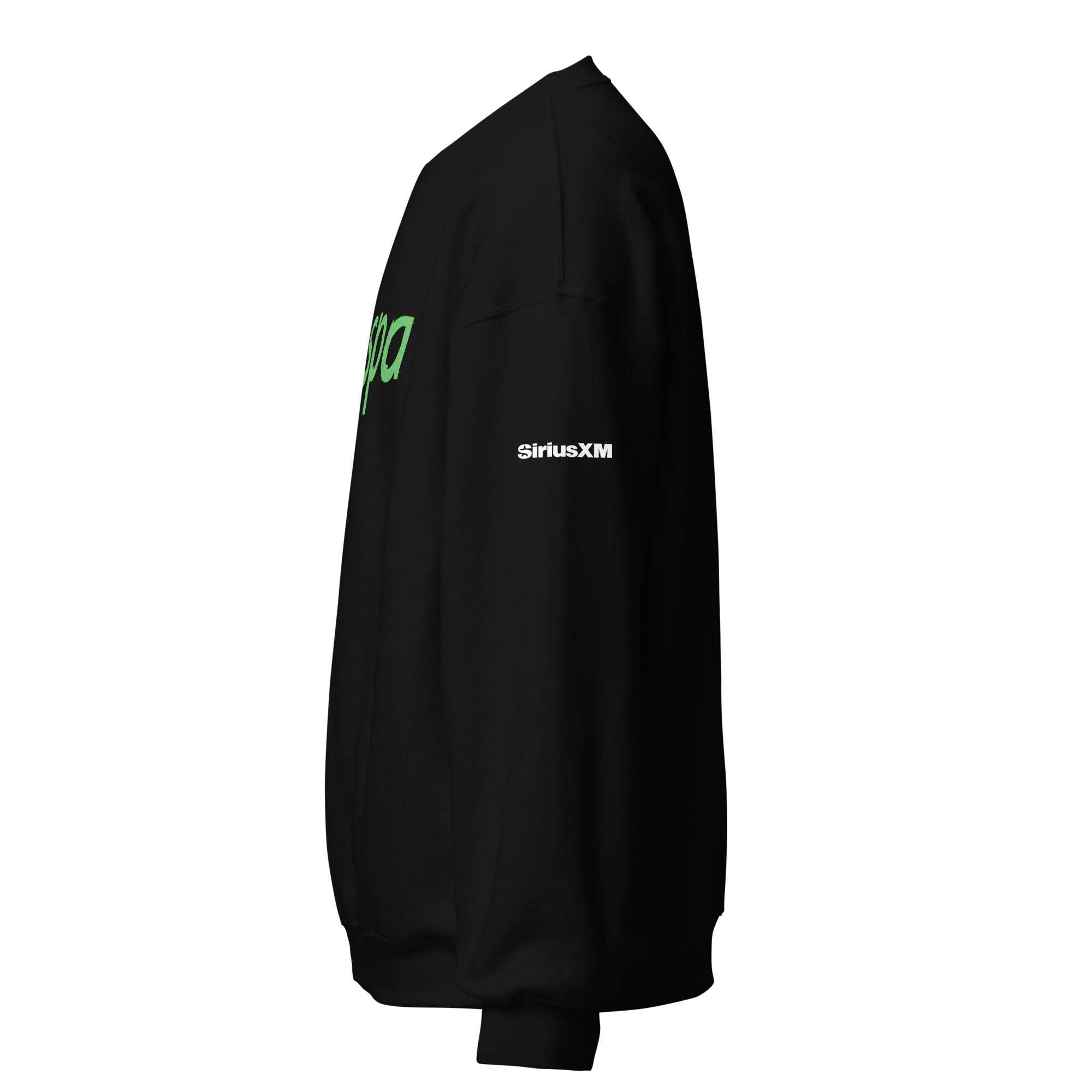 Black sweatshirt 'SiriusXM' logo on the sleeve, shown from the side.