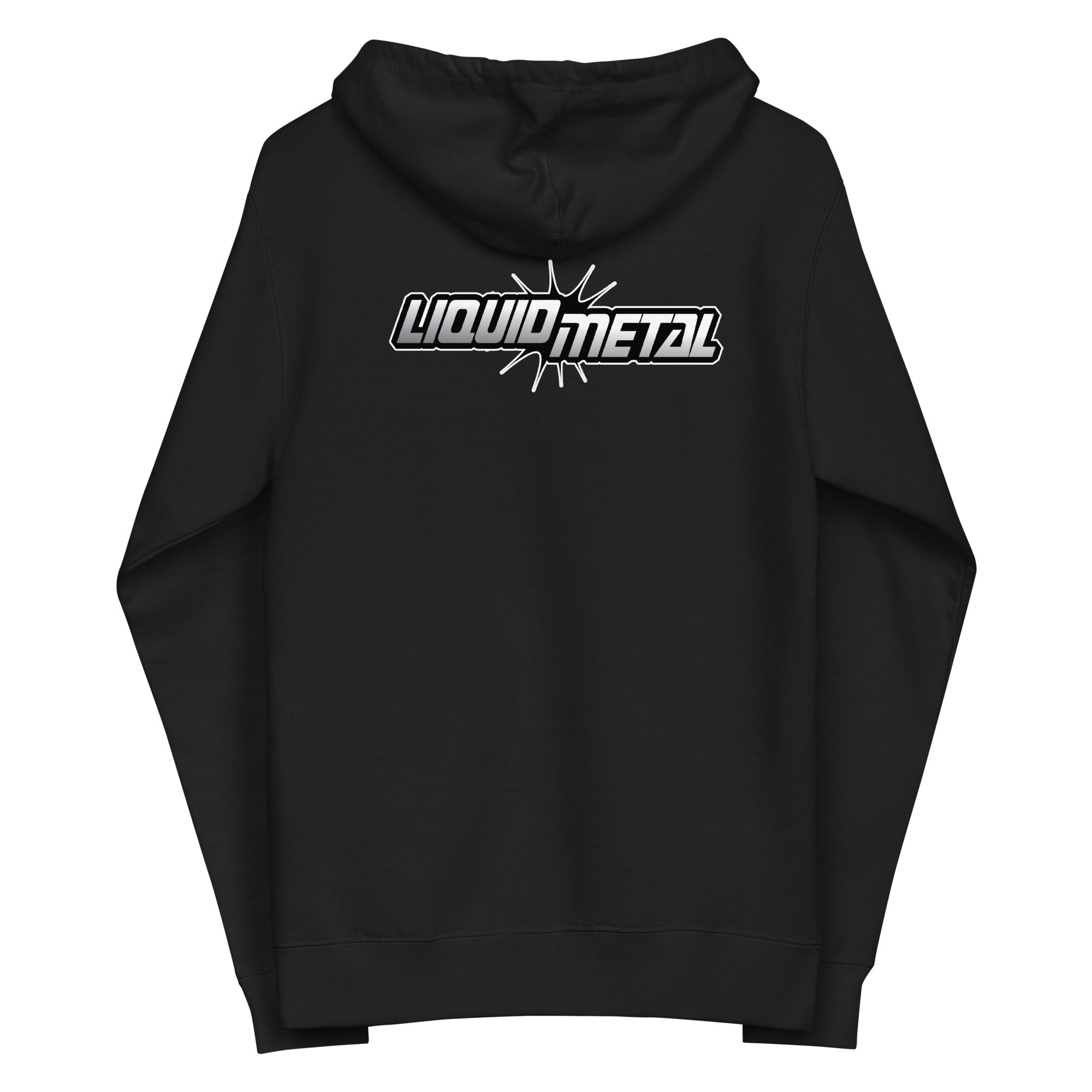 Black hoodie featuring a bold 'LIQUID METAL' logo on the back.