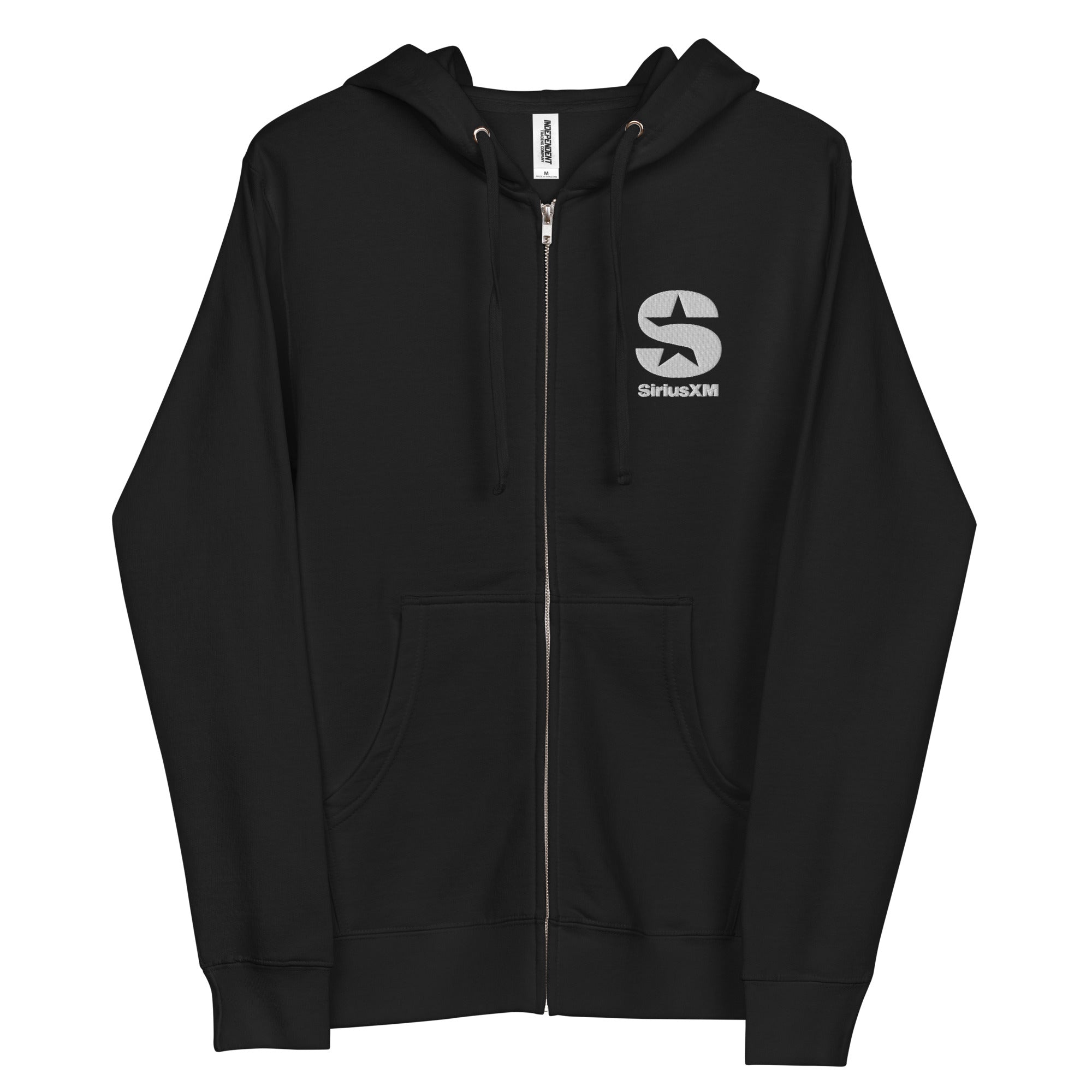 Black zip-up hoodie with 'SiriusXM' logo on the chest.