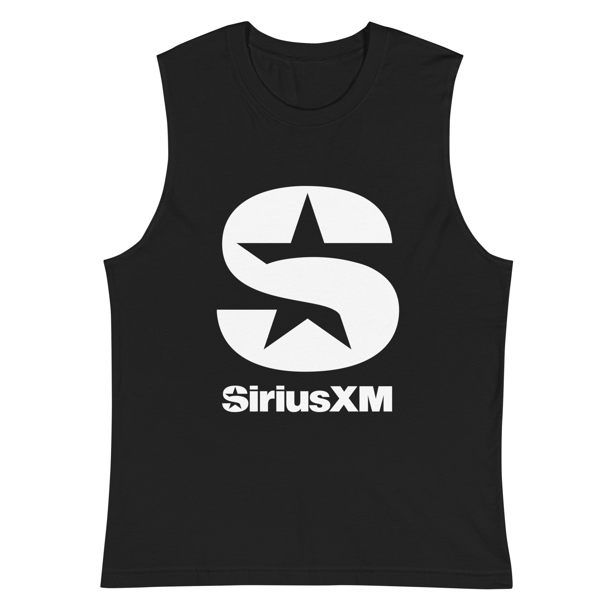 Black sleeveless shirt featuring the SiriusXM logo in white.