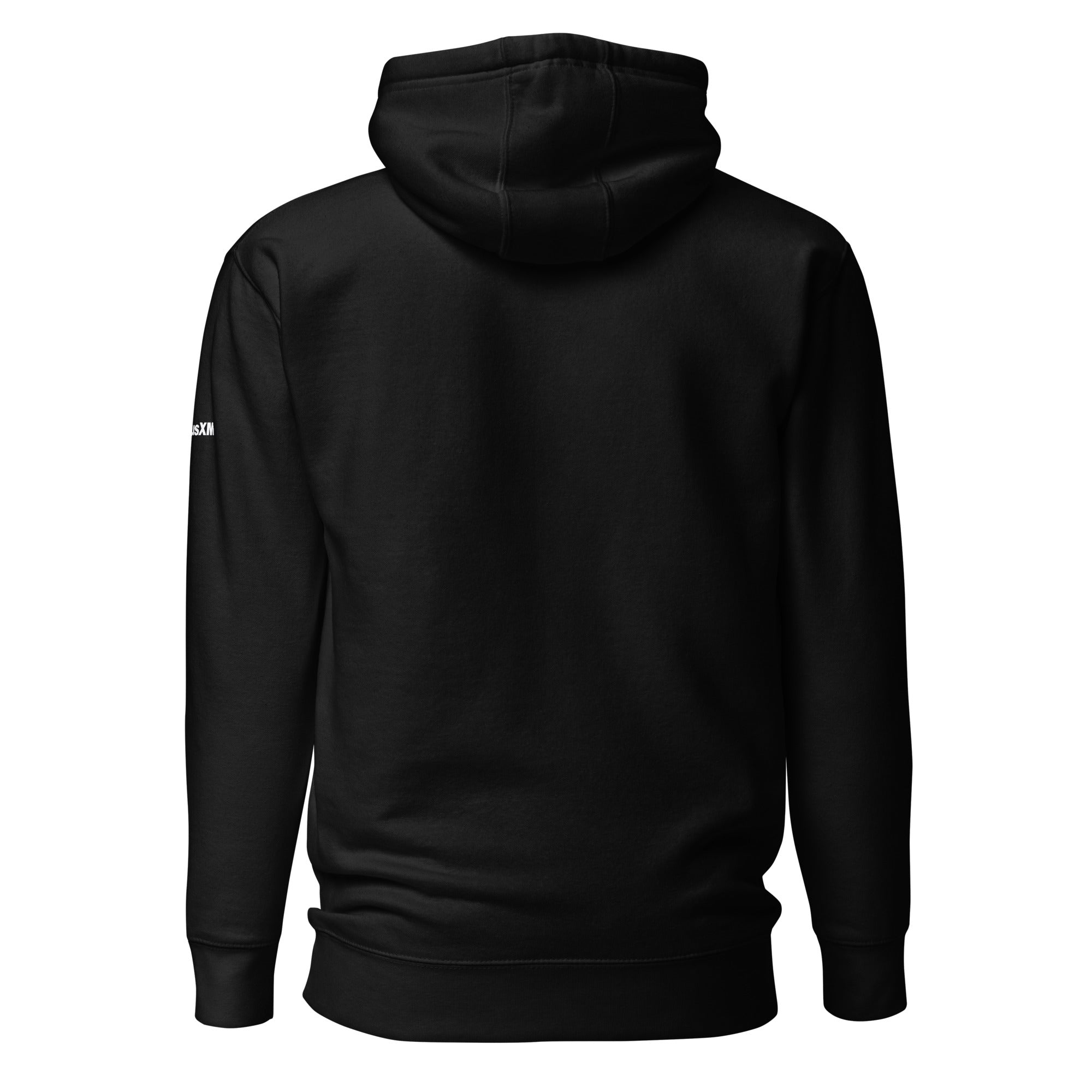 Back view of black hoodie.