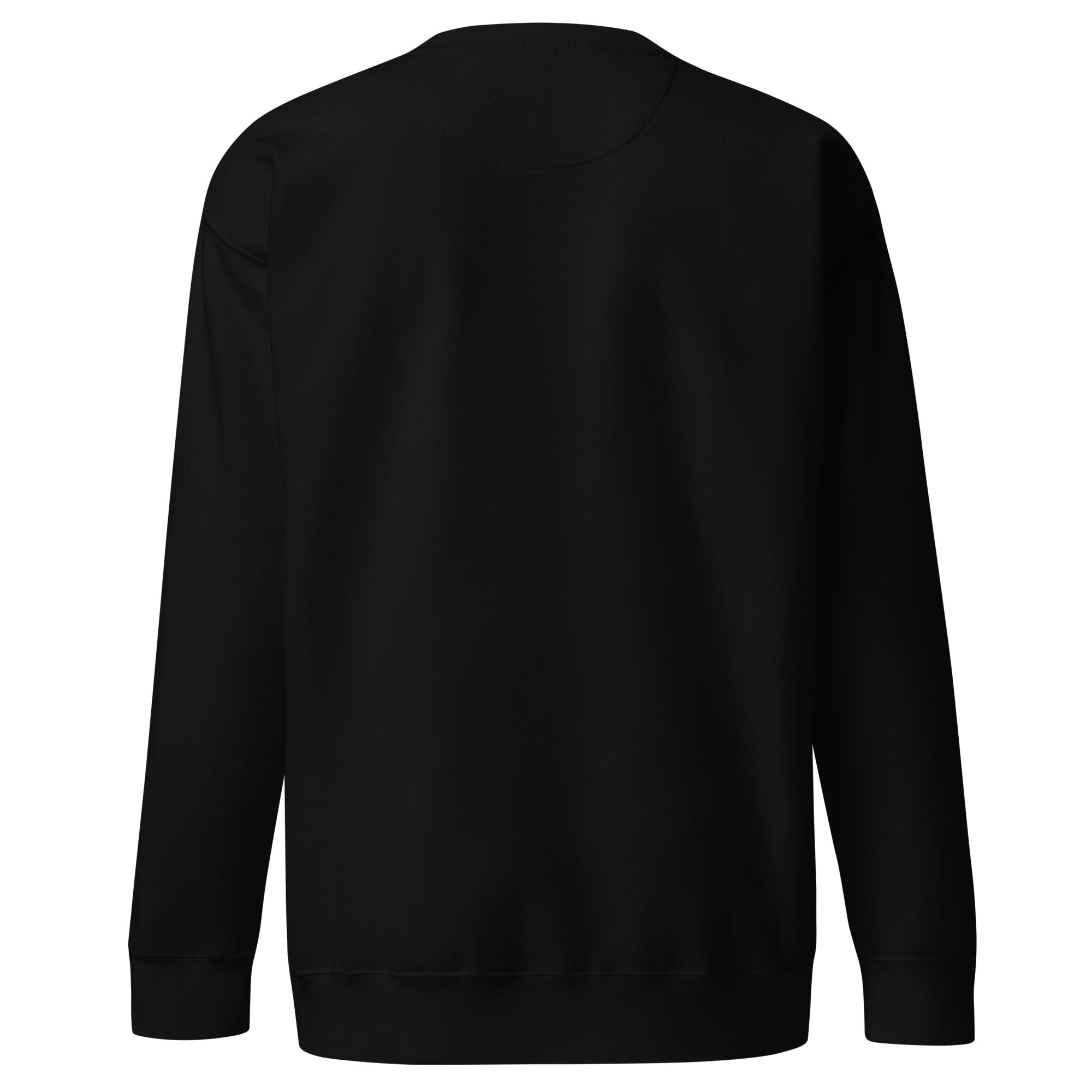 The back view of the black sweatshirt, showing a simple, clean design without any visible logos or text. The fabric appears smooth, with ribbed cuffs and a relaxed fit.