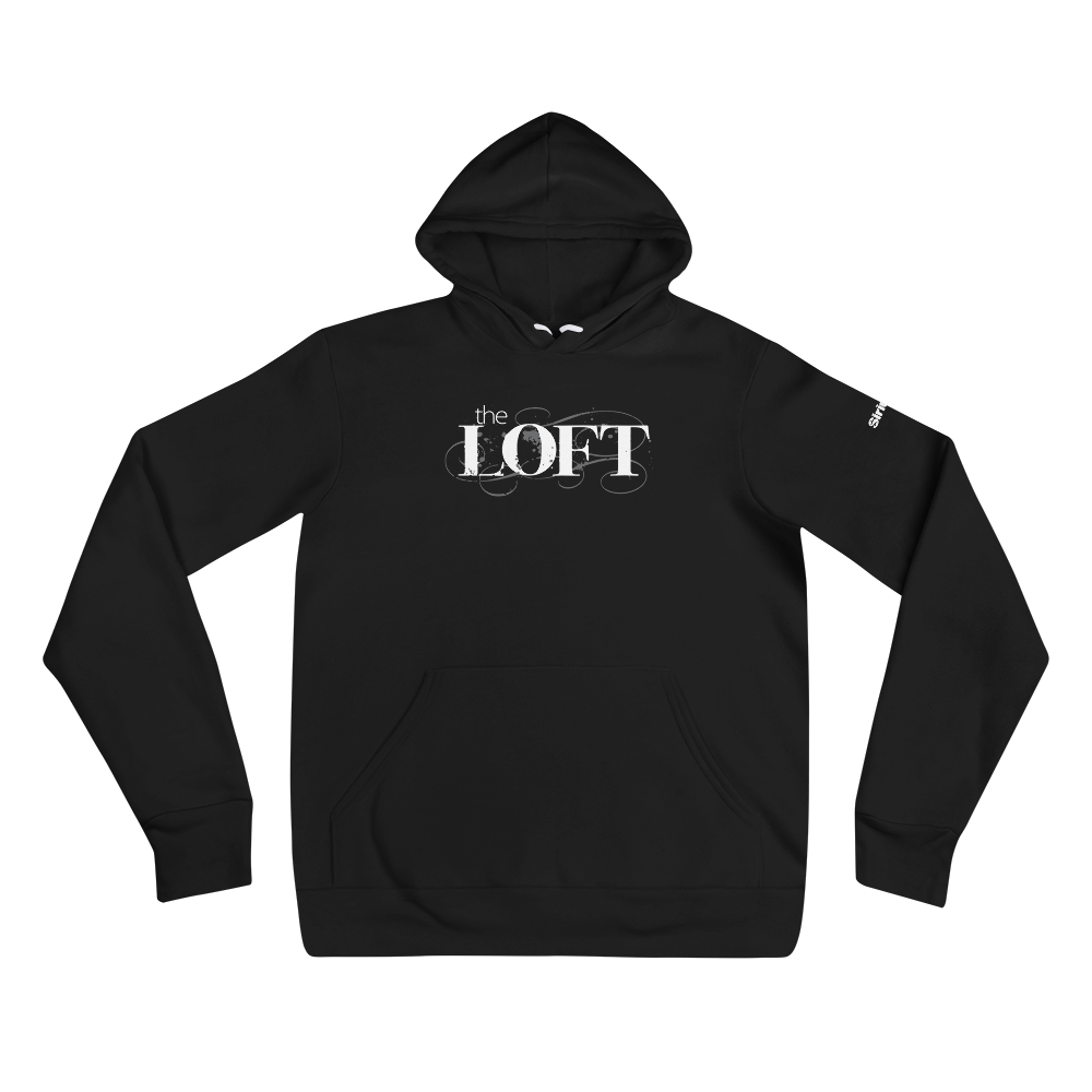 Black hoodie featuring the text 'the LOFT' in a stylish, artistic font on the front.