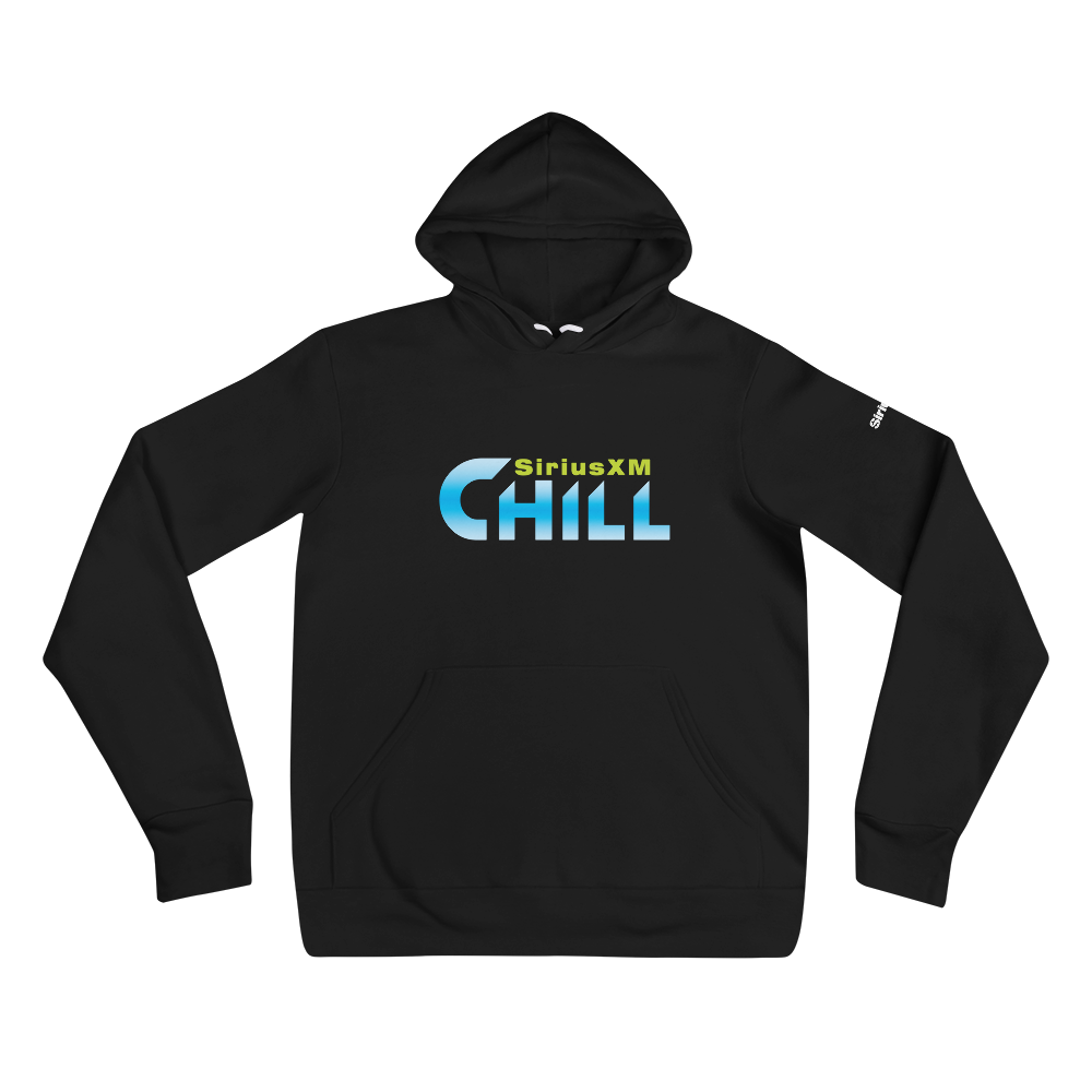 Black hoodie featuring 'SiriusXM CHILL' logo in blue and yellow text.