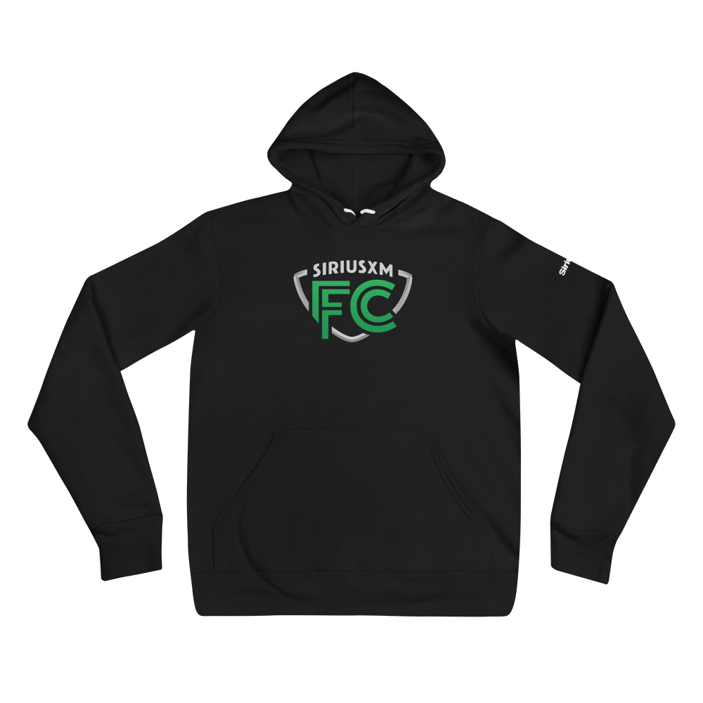 Black hoodie featuring the 'SiriusXM FC' logo in green and grey on the front.