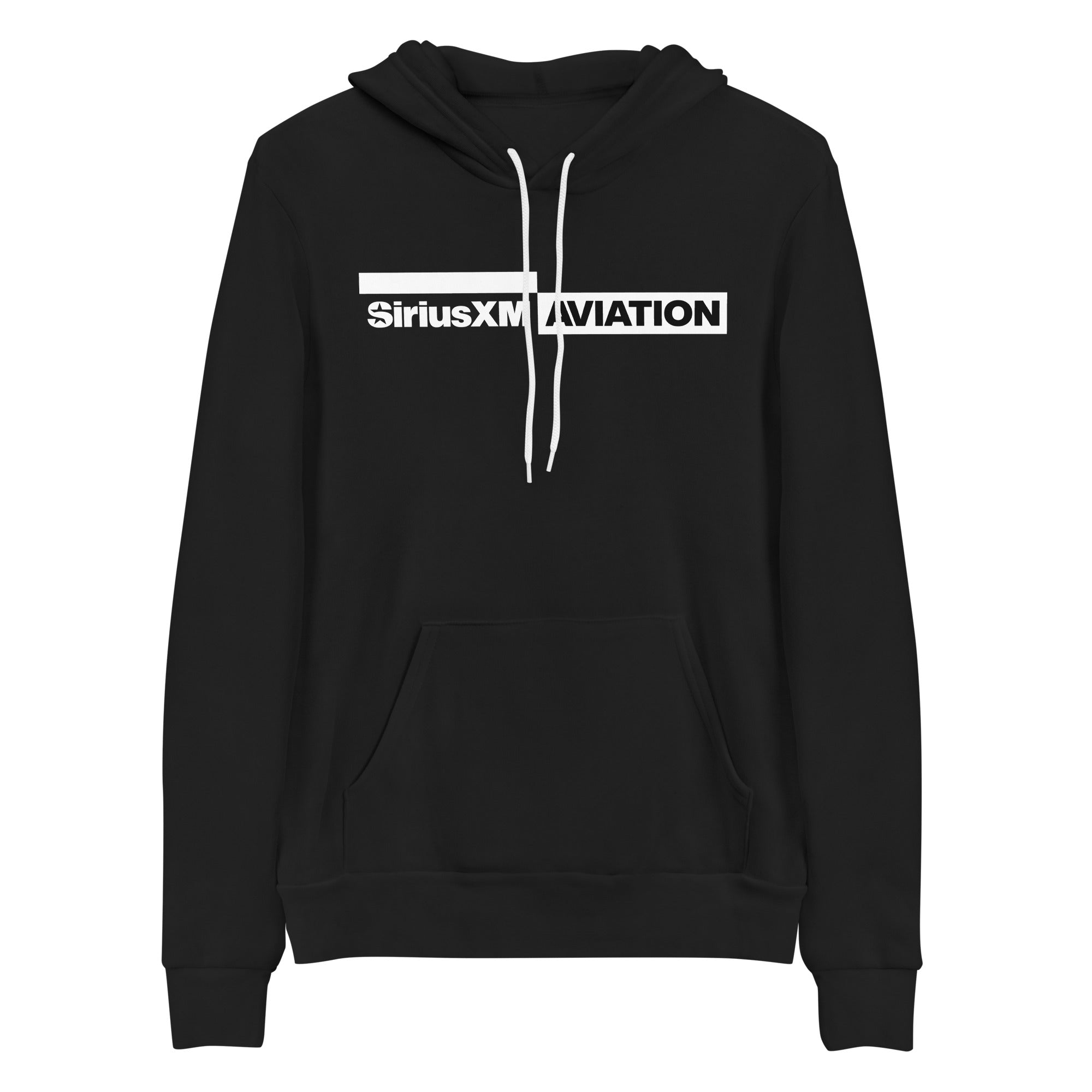 Black hoodie featuring the SiriusXM Aviation logo in white across the chest.