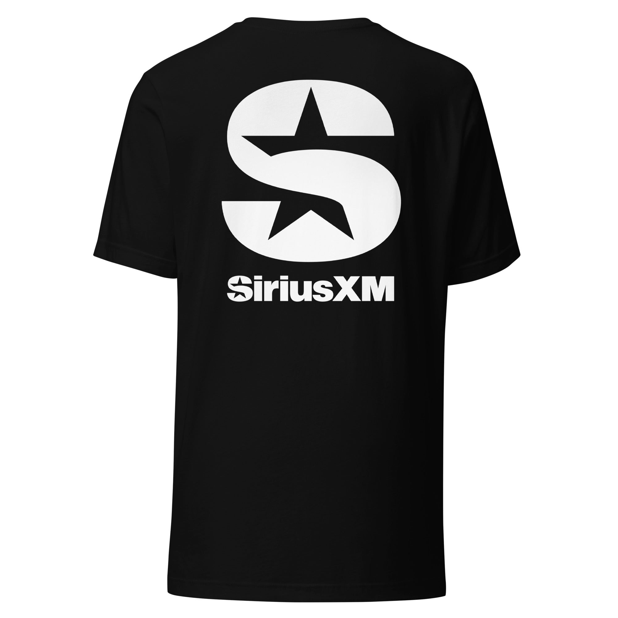 Black t-shirt featuring a large white 'S' icon and the text 'SiriusXM' below it.