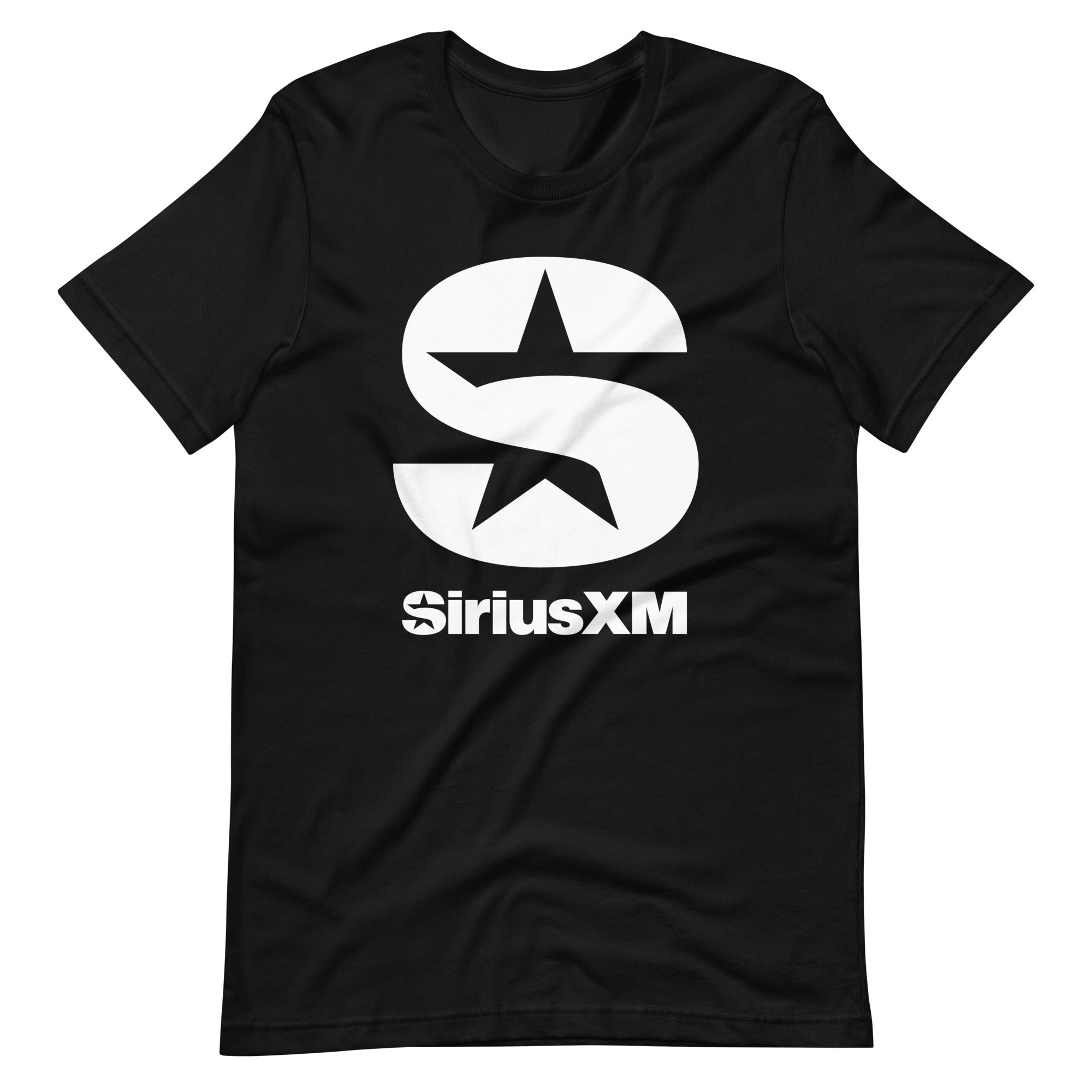 Black t-shirt featuring a large white 'S' icon and the text 'SiriusXM' below it.