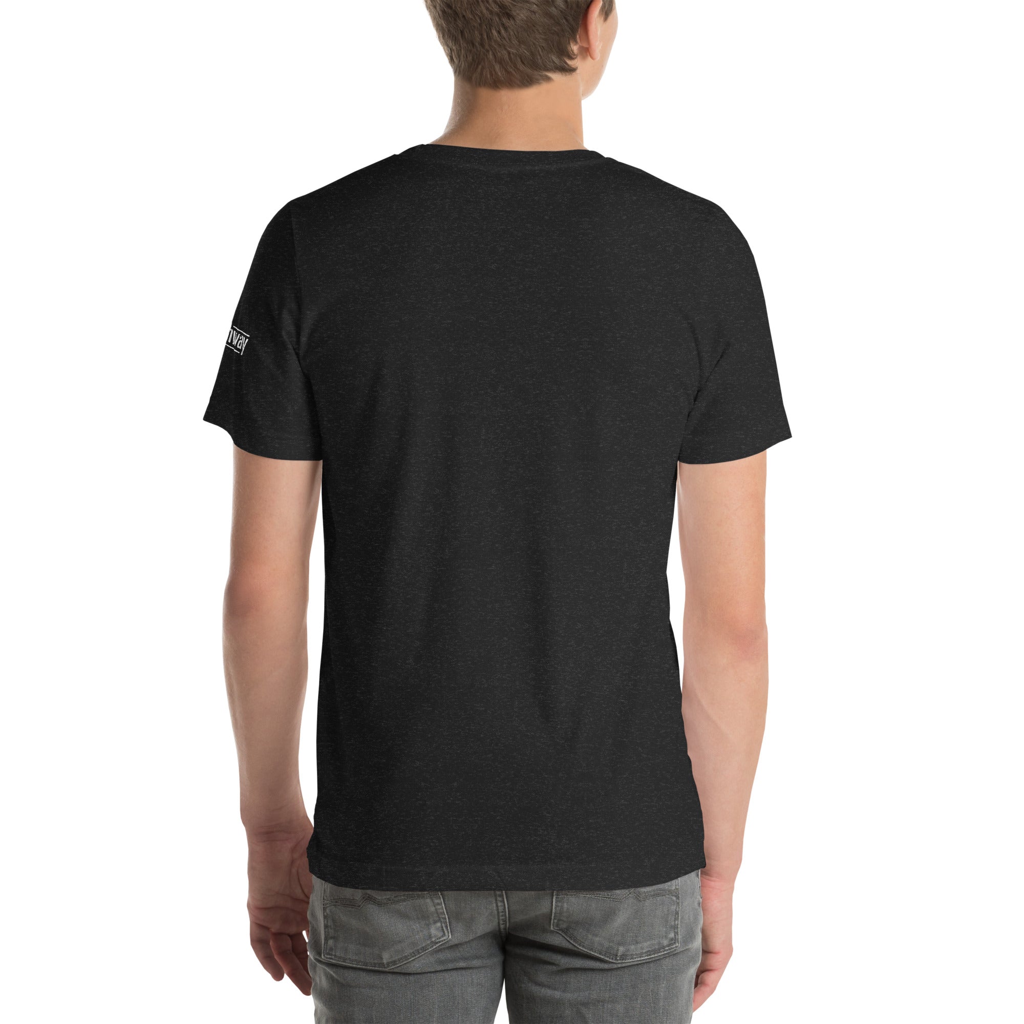 The back view of the black heather t-shirt, showing a plain, clean design with no visible logos or text.