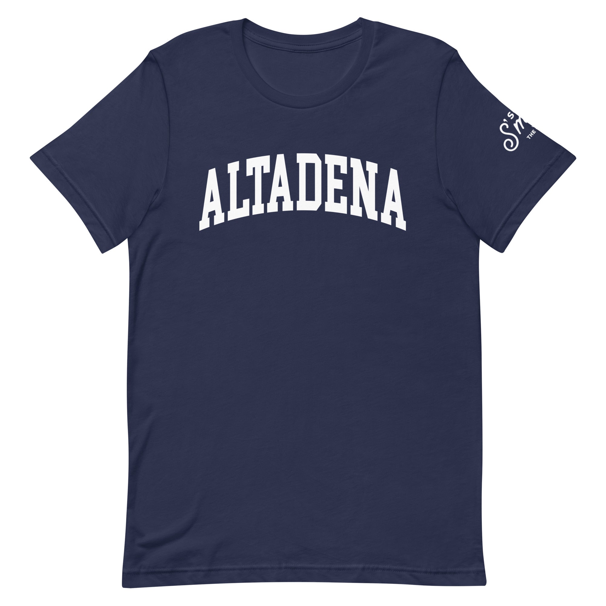 Navy blue t-shirt with 'ALTADENA' written in white letters across the front.