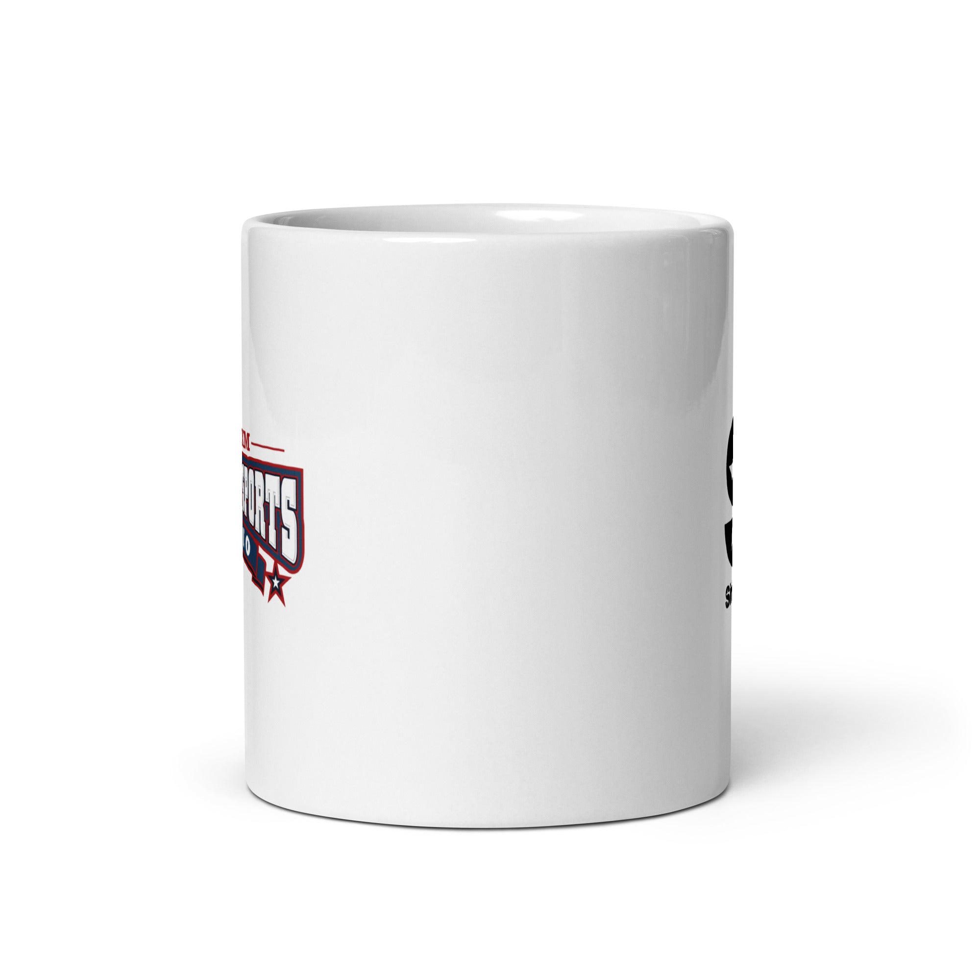 White mug. View opposite of handle.