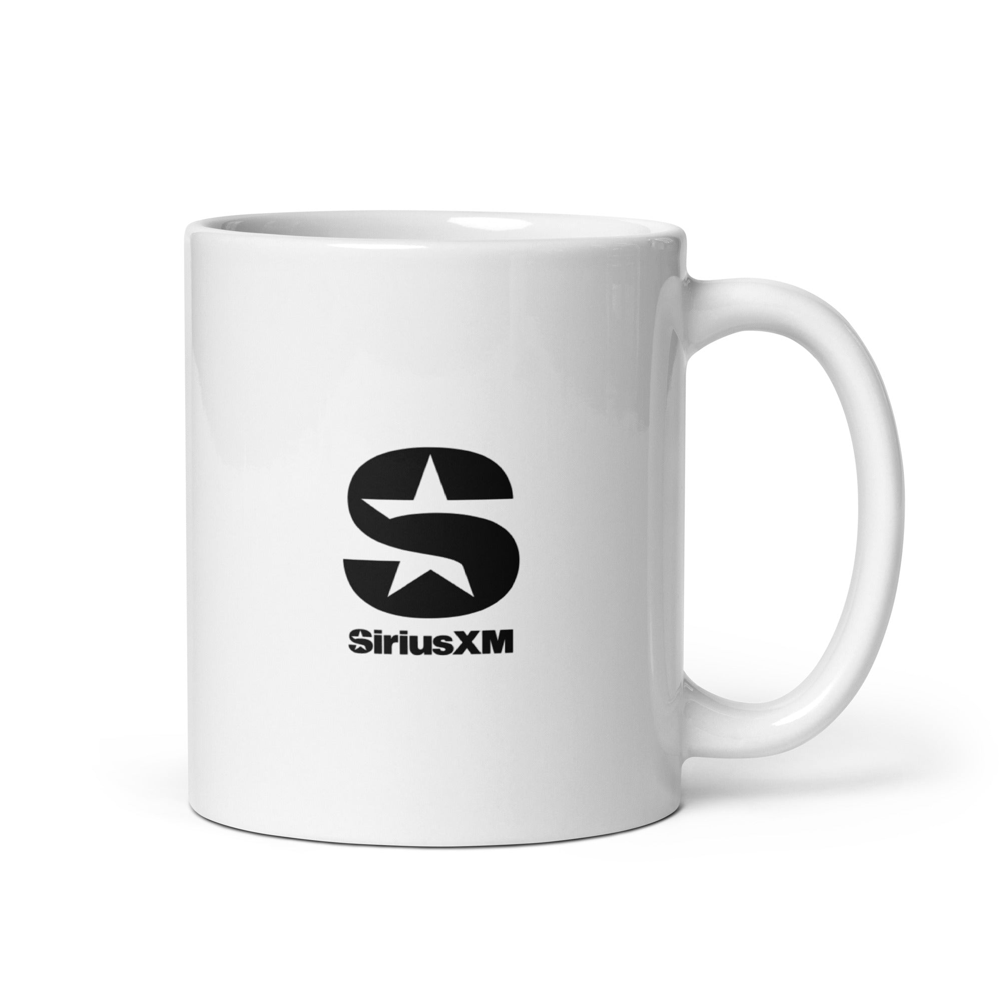 White mug featuring the 'SiriusXM' logo with a stylized 'S' and star.