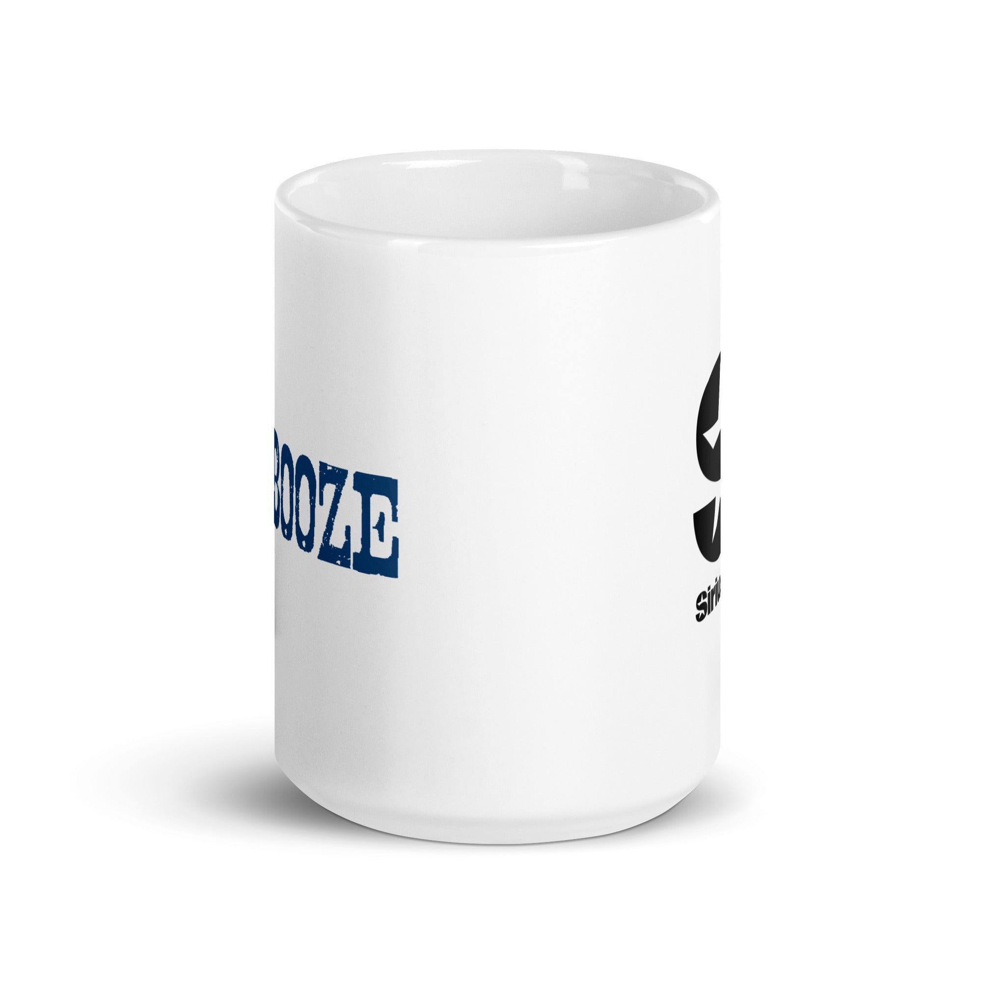 A white mug. View opposite of handle.