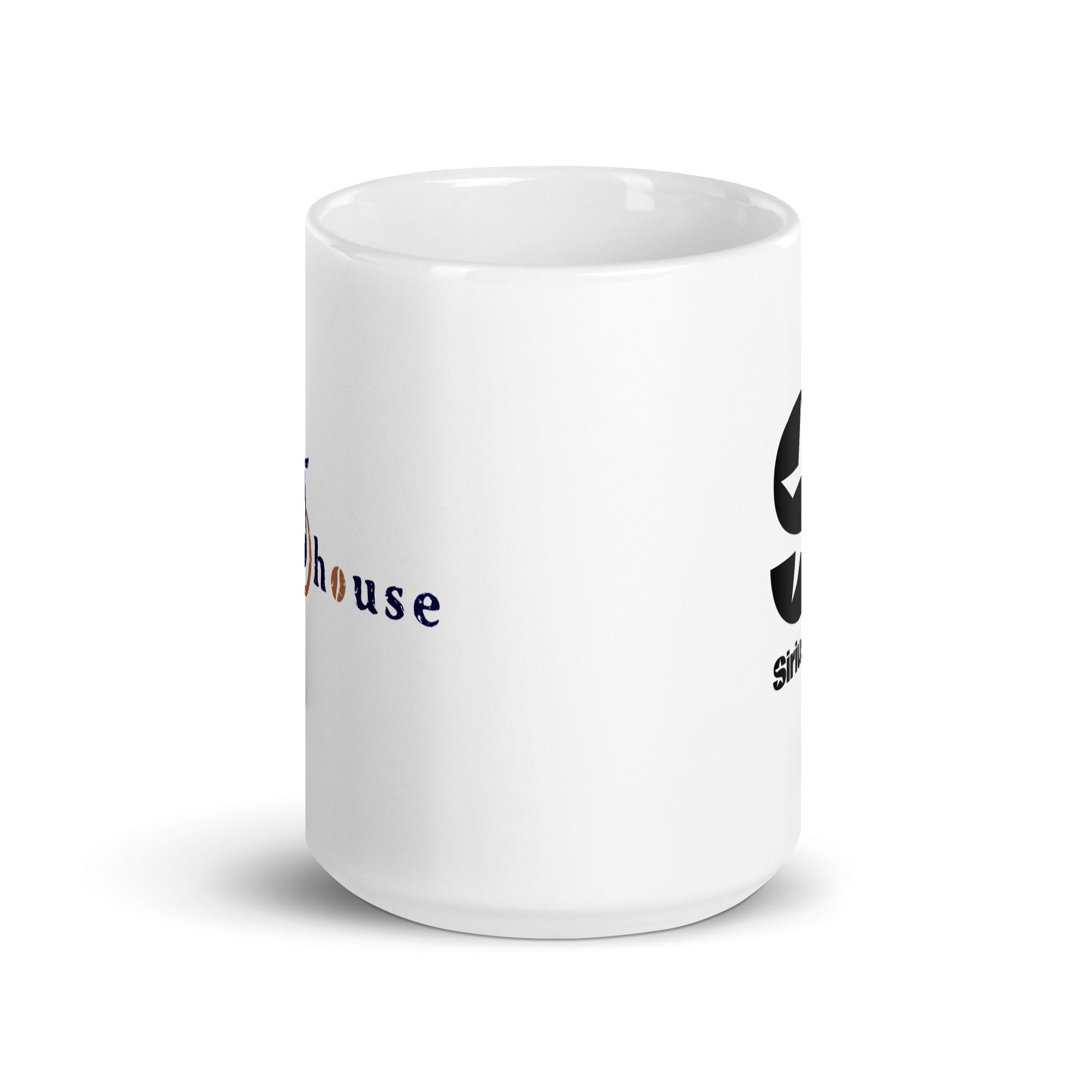 White mug. View opposite of handle.