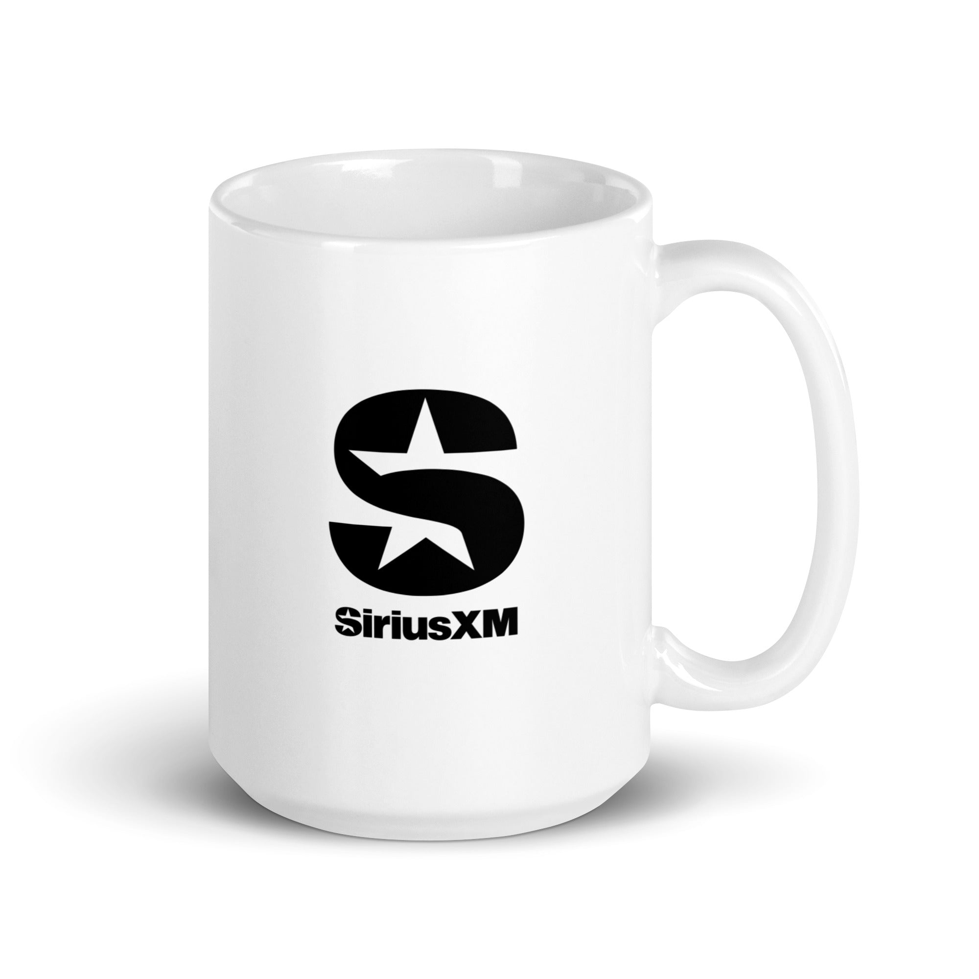 White mug featuring the 'SiriusXM' logo with an 'S' and star design in black.