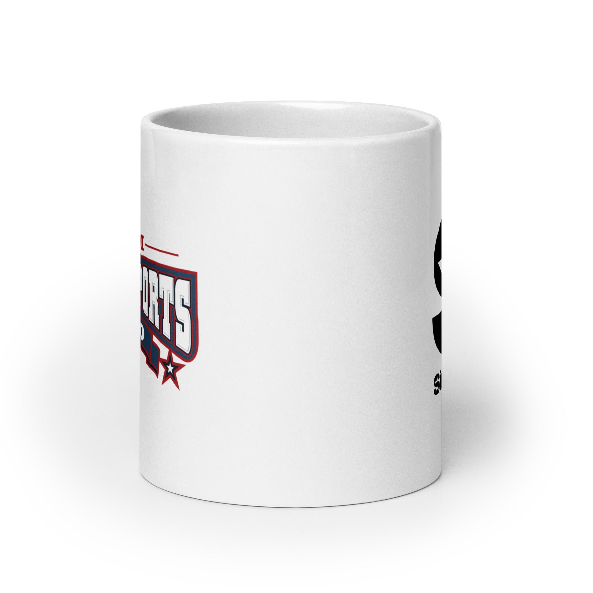 White mug. View opposite of handle.