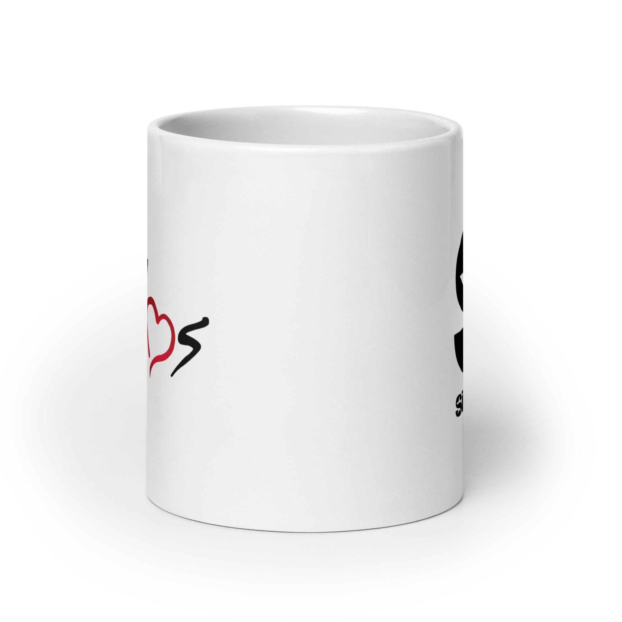 White mug. View opposite of handle.