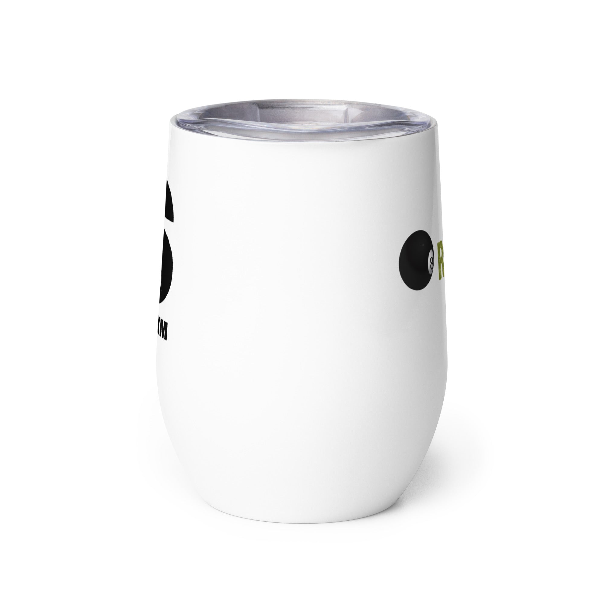 Side view of white insulated tumbler with a lid.