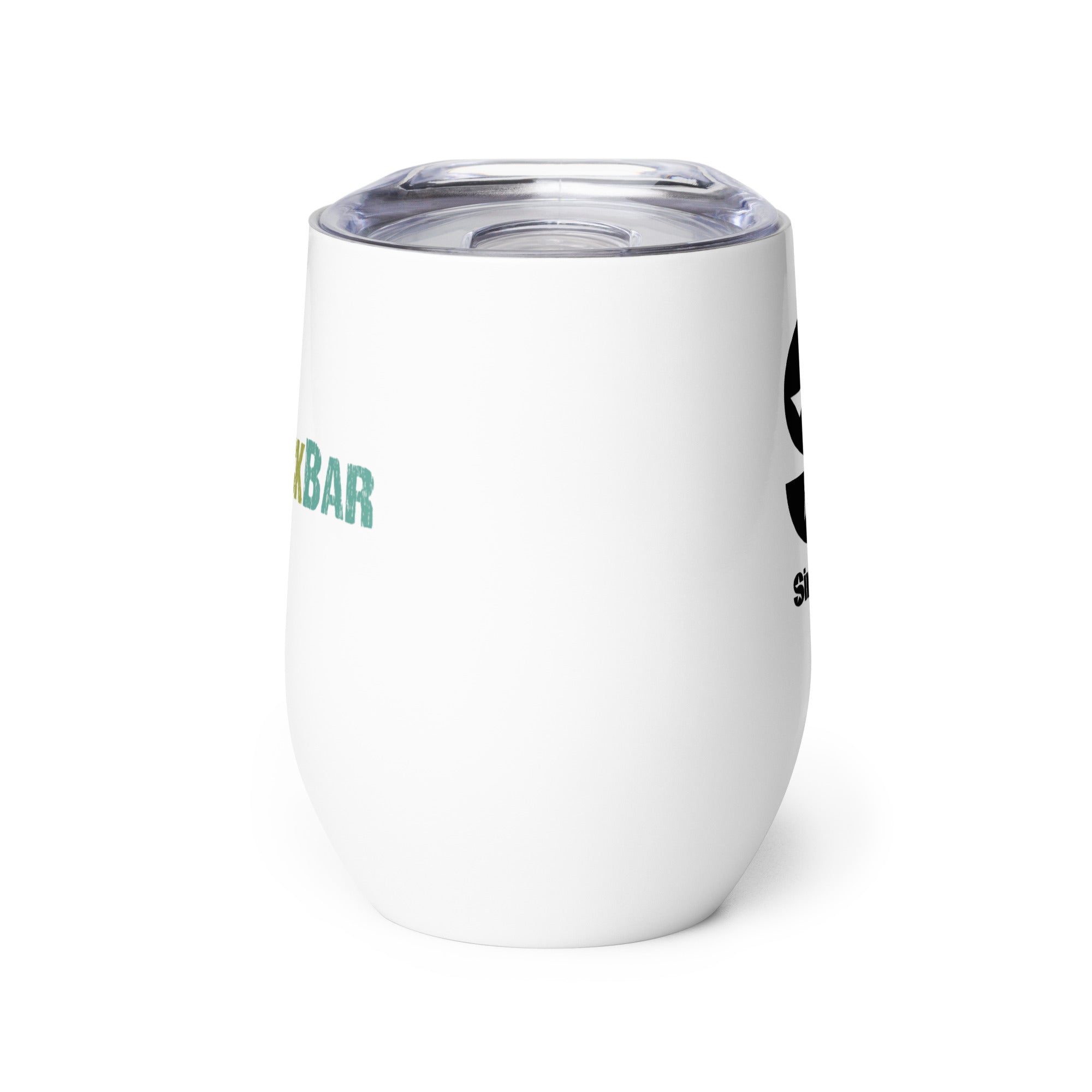 Side view of white insulated tumbler with a lid.