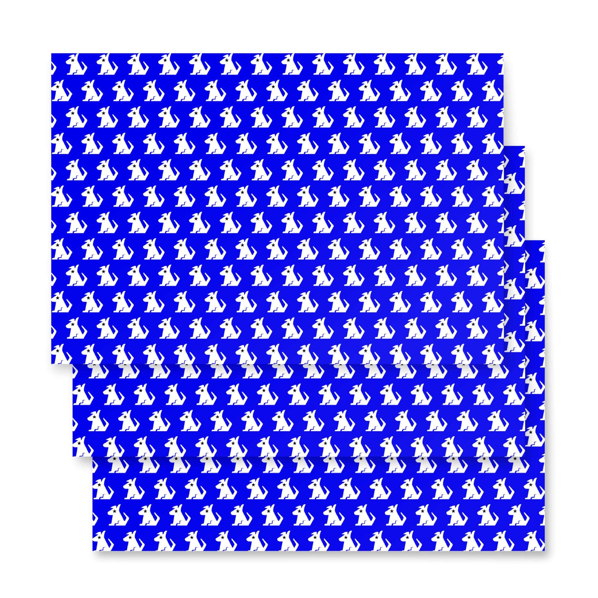 A repeating pattern of white dogs on a blue background.