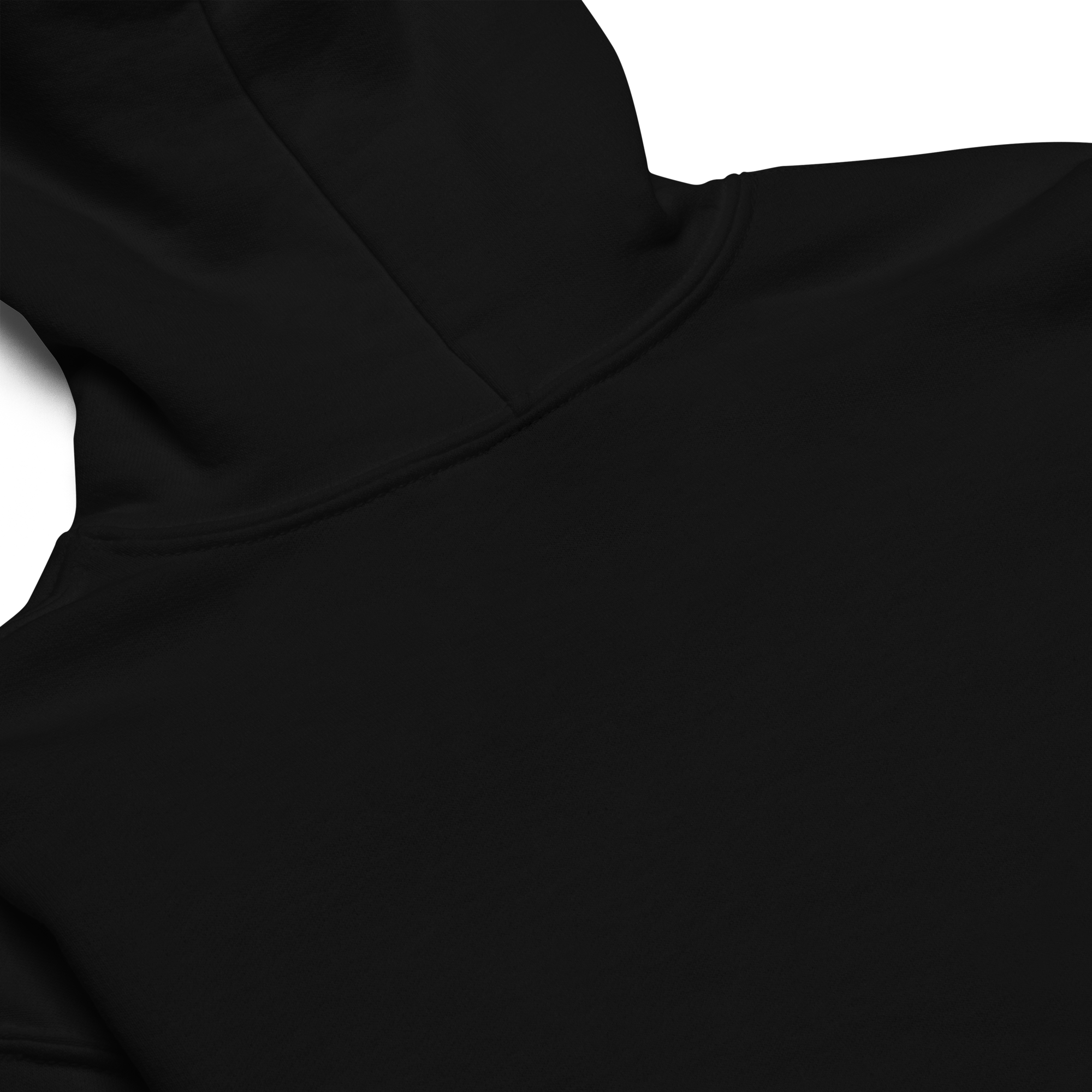 Black hoodie with a high collar, showing the back view of the fabric texture.